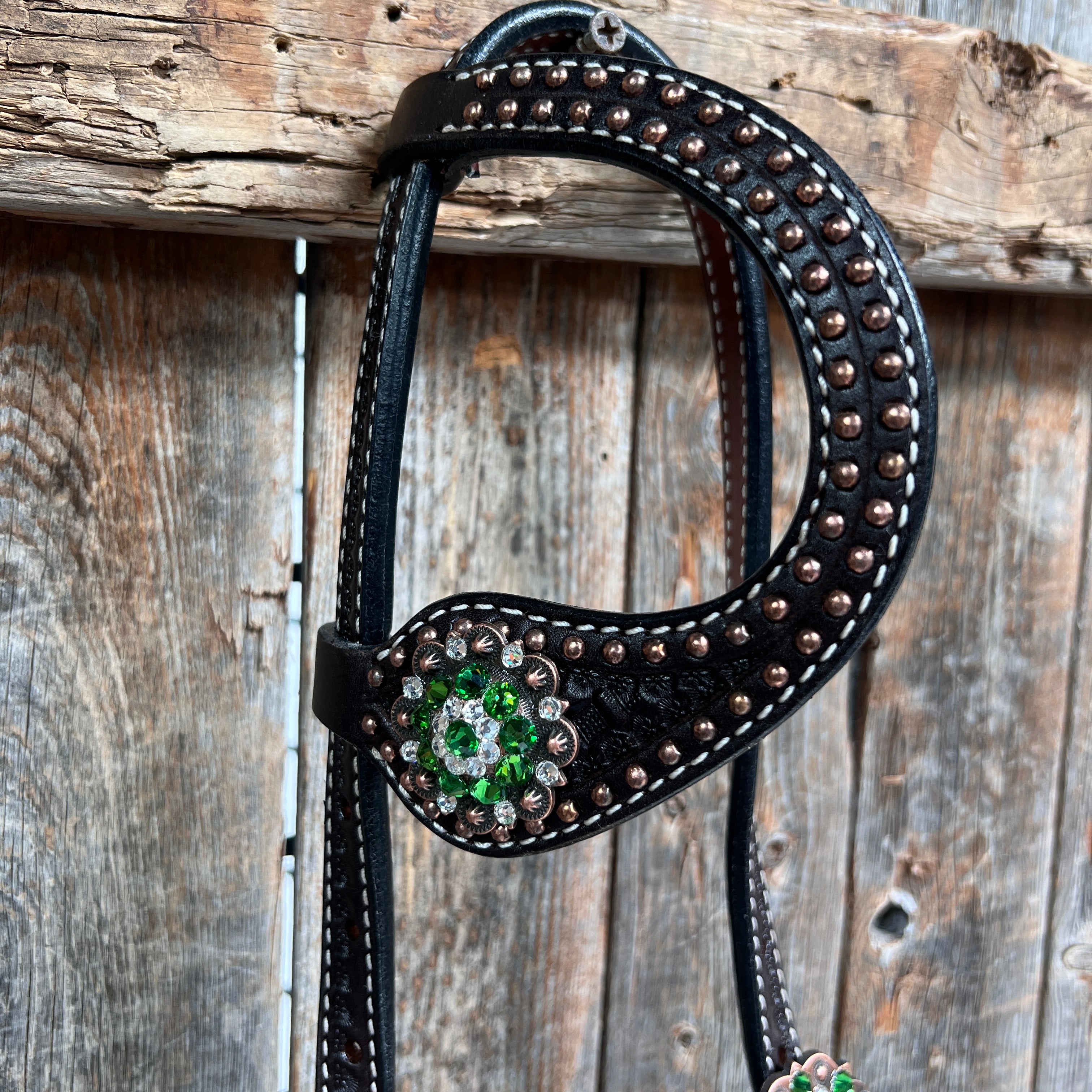 Dark Oil Honeycomb Copper Dot Copper and Fern Browband / Breastcollar Tack Set #BBBC611