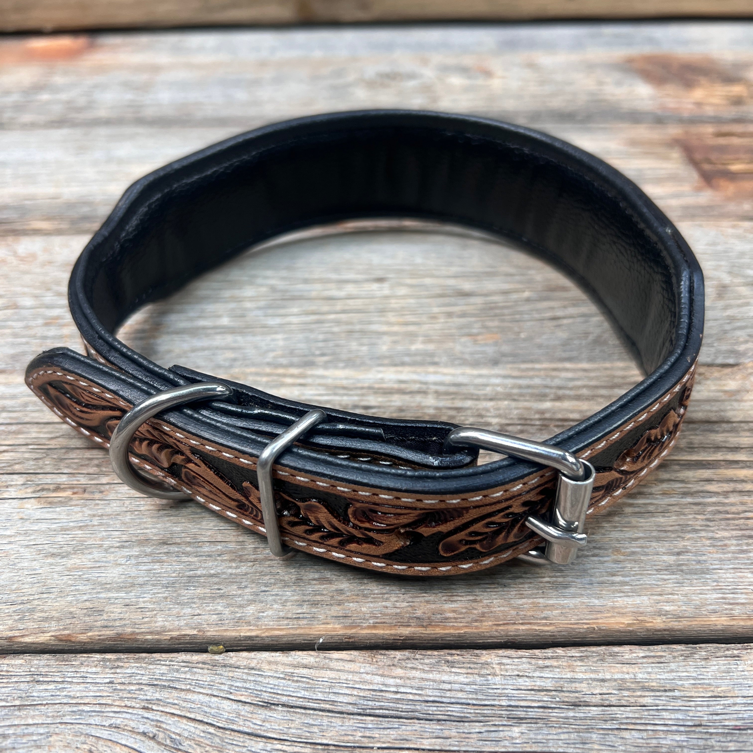 Blue and Black Genuine Leather Beaded Dog Collar #BDC102