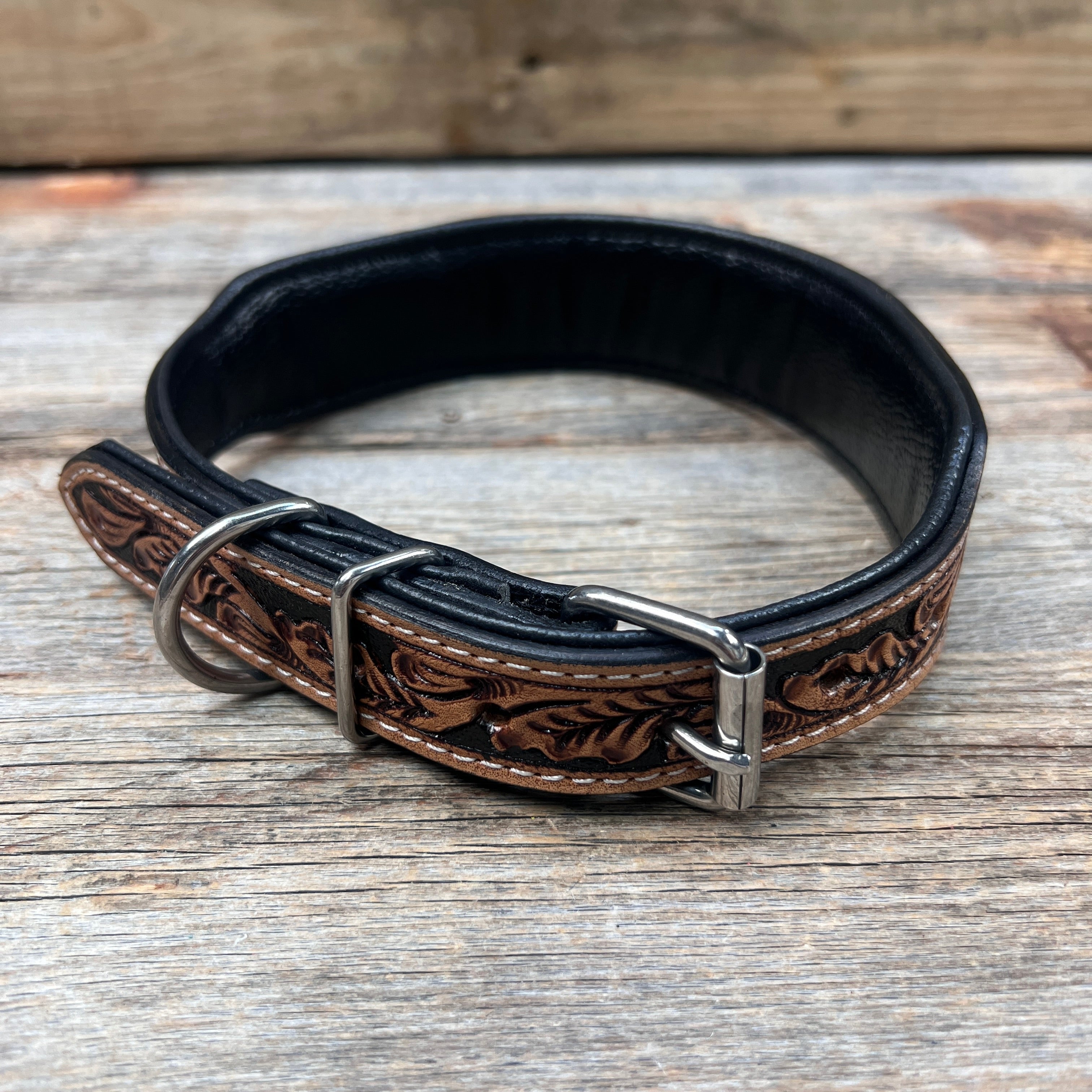 Orange and Blue Genuine Leather Beaded Dog Collar #BDC100