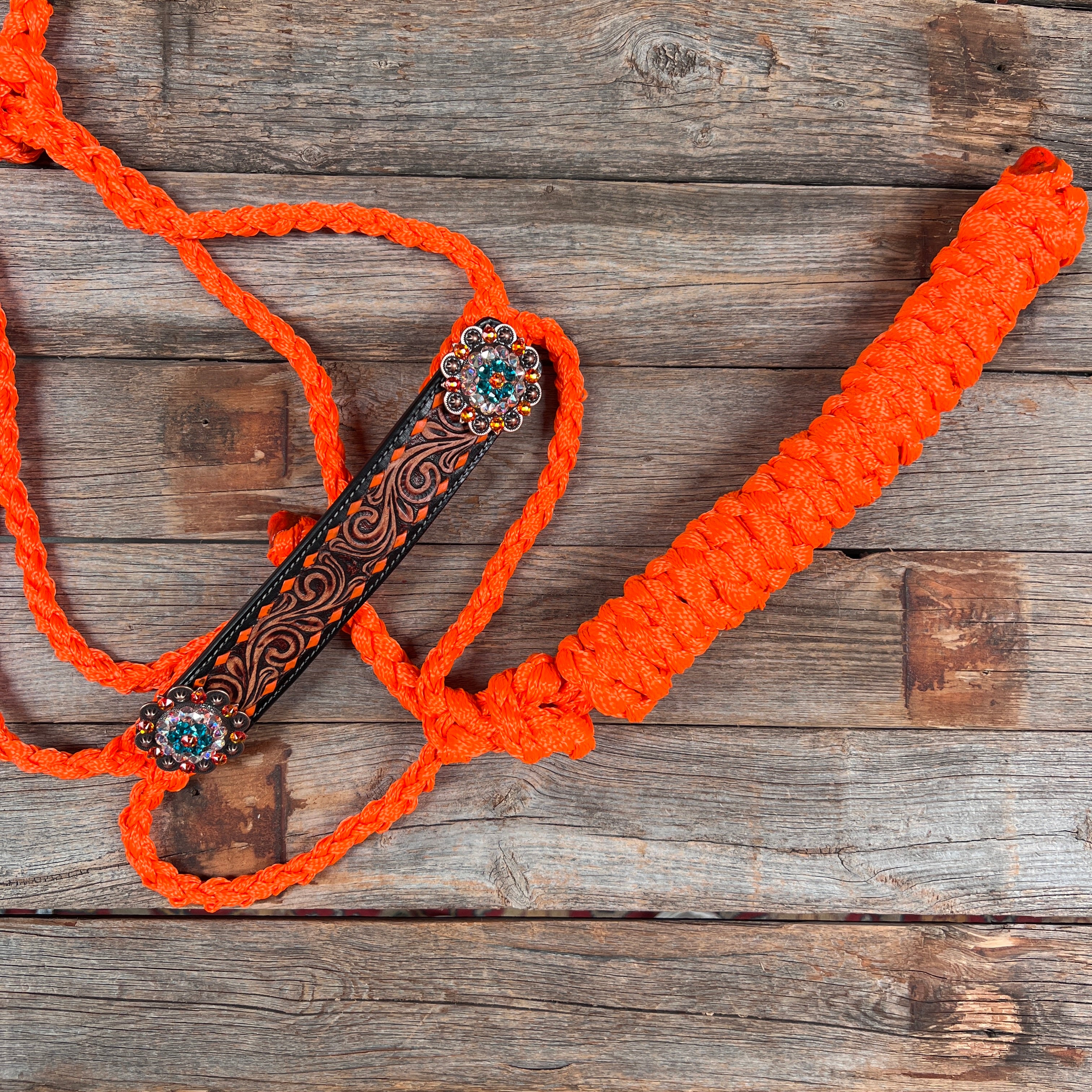 Orange Mule Tape Halter - Fire Opal and Teal #MT205