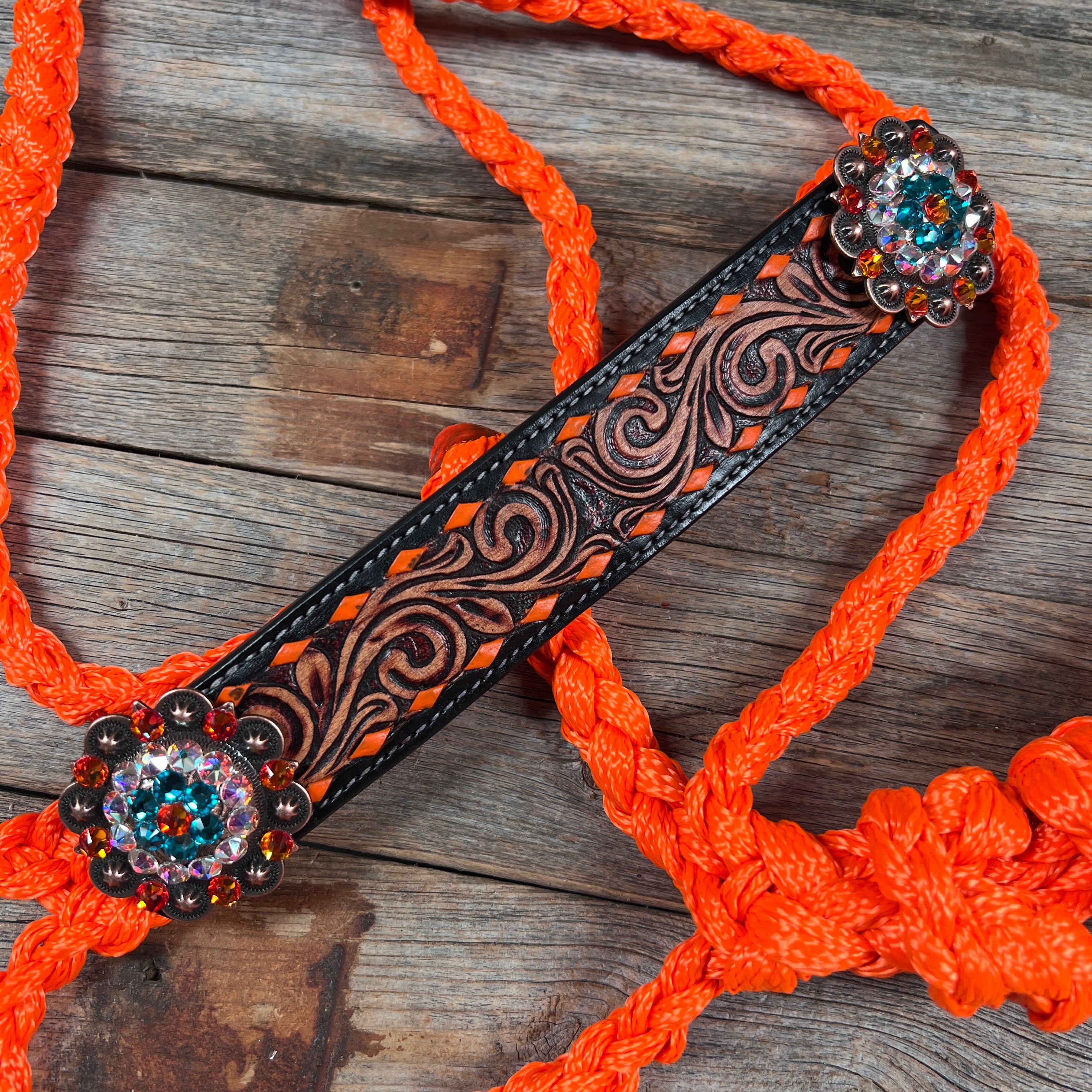 Orange Mule Tape Halter - Fire Opal and Teal #MT205