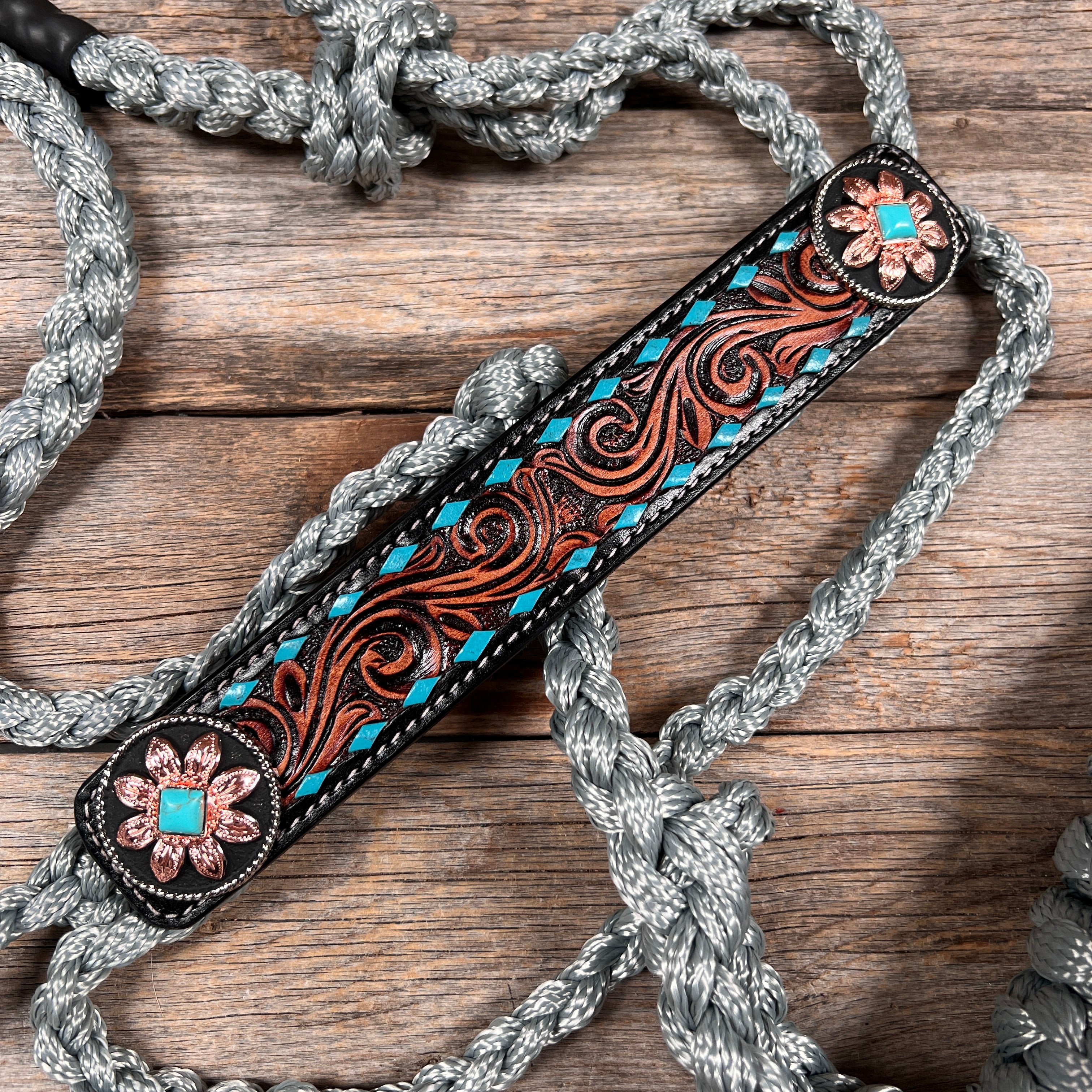 Grey Mule Tape Halter - Turquoise Sunflower #MT206
