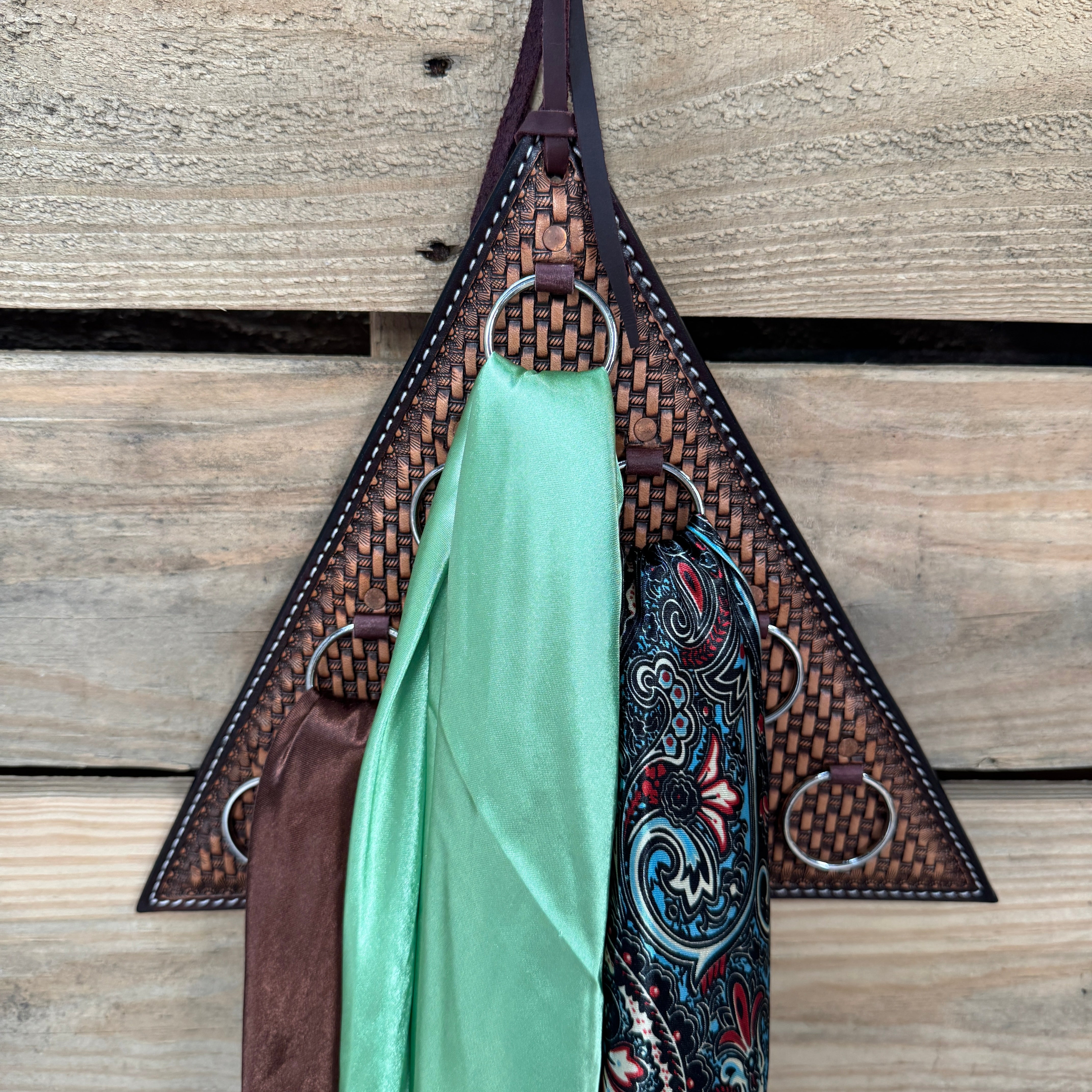 Basketweave Triangle Leather Wild Rag Hanger #WRHBW