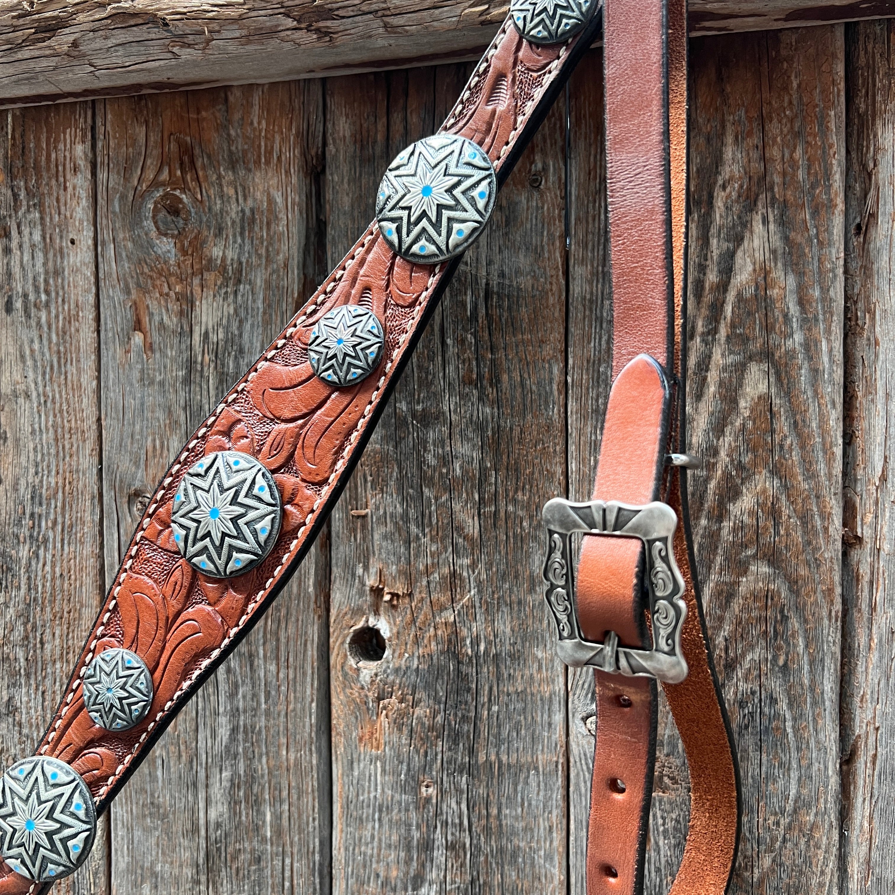 Medium Oil Floral Western Starburst Browband / Breastcollar Tack Set  #BBBC612