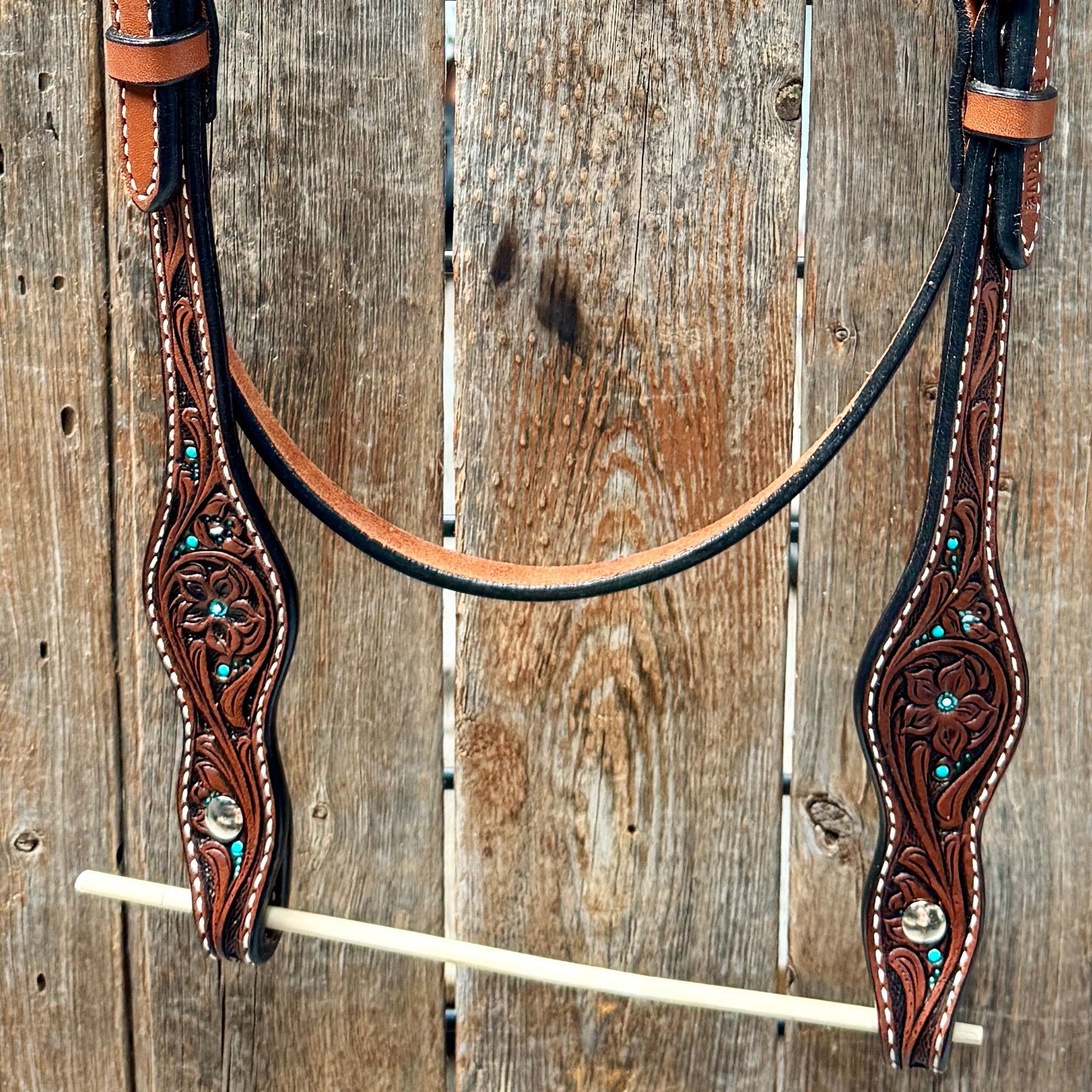 Medium Oil Floral and Teal Dot Browband Headstall / Bridle #24337M