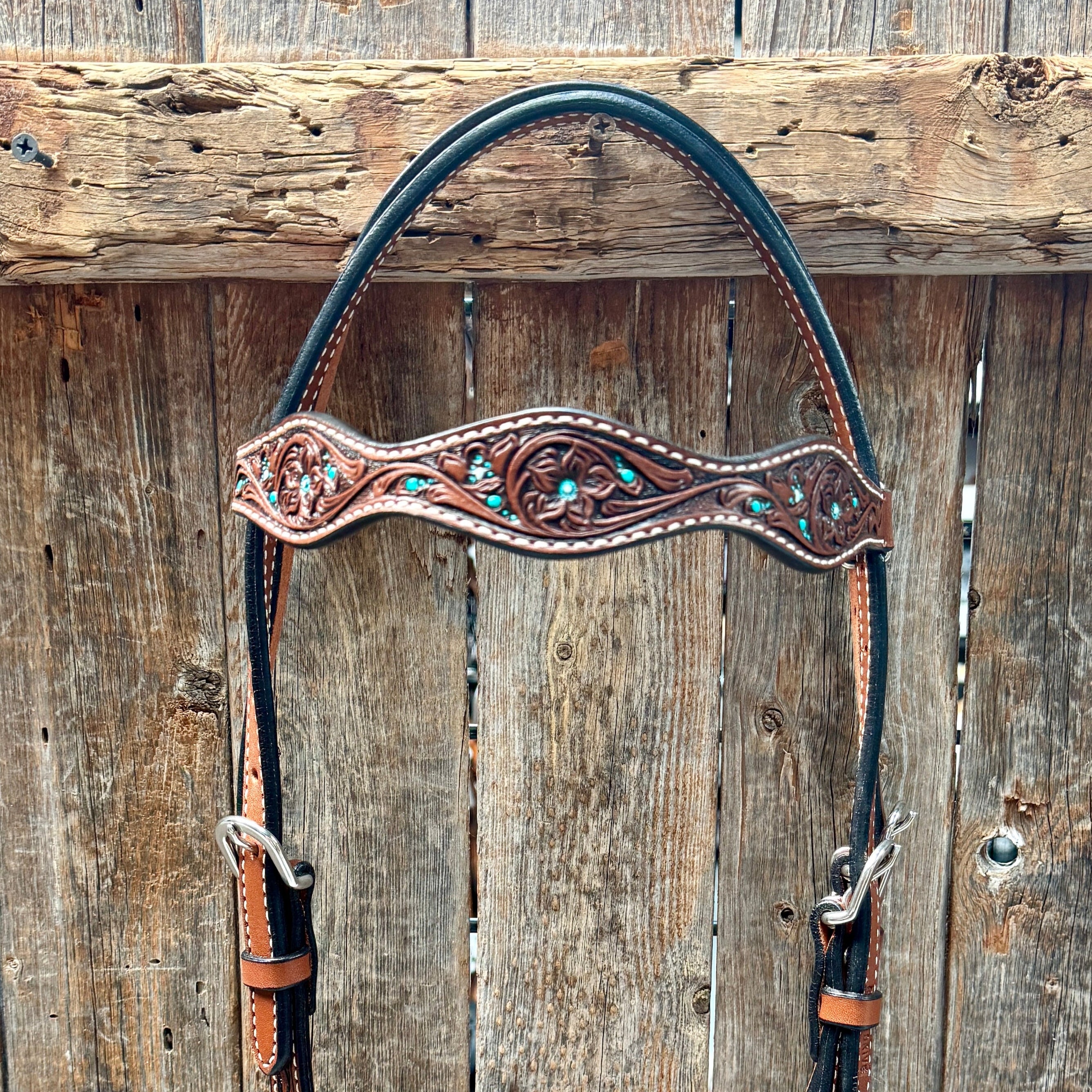 Medium Oil Floral and Teal Dot Browband / One Ear Headstall and Breastcollar Tack Sets