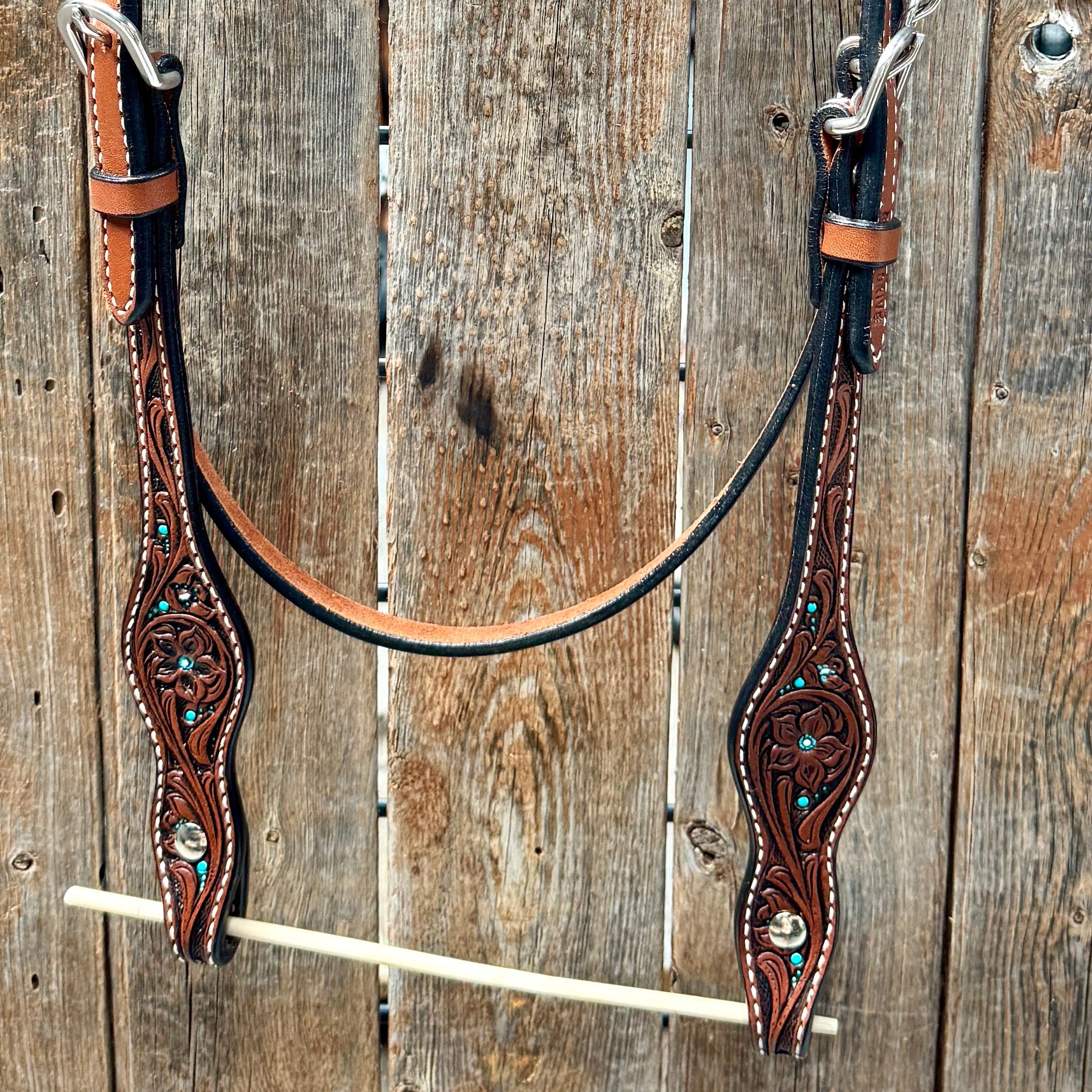 Medium Oil Floral and Teal Dot Browband / One Ear Headstall and Breastcollar Tack Sets