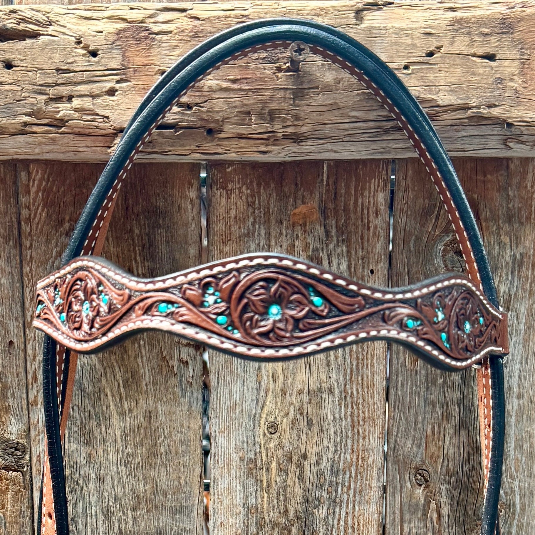 Medium Oil Floral and Teal Dot Browband Headstall / Bridle #24337M
