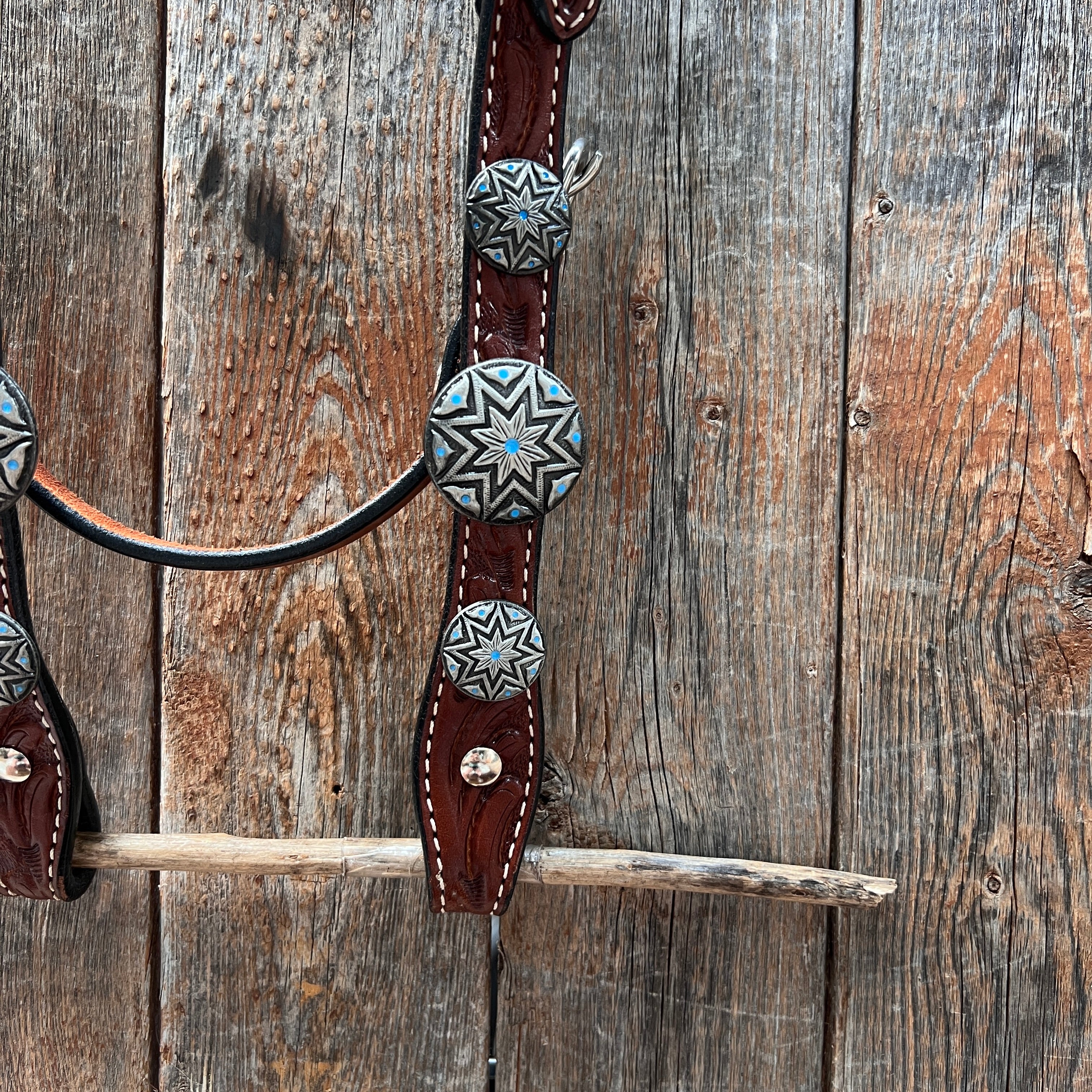 Medium Oil Floral Western Starburst Browband / Breastcollar Tack Set  #BBBC612