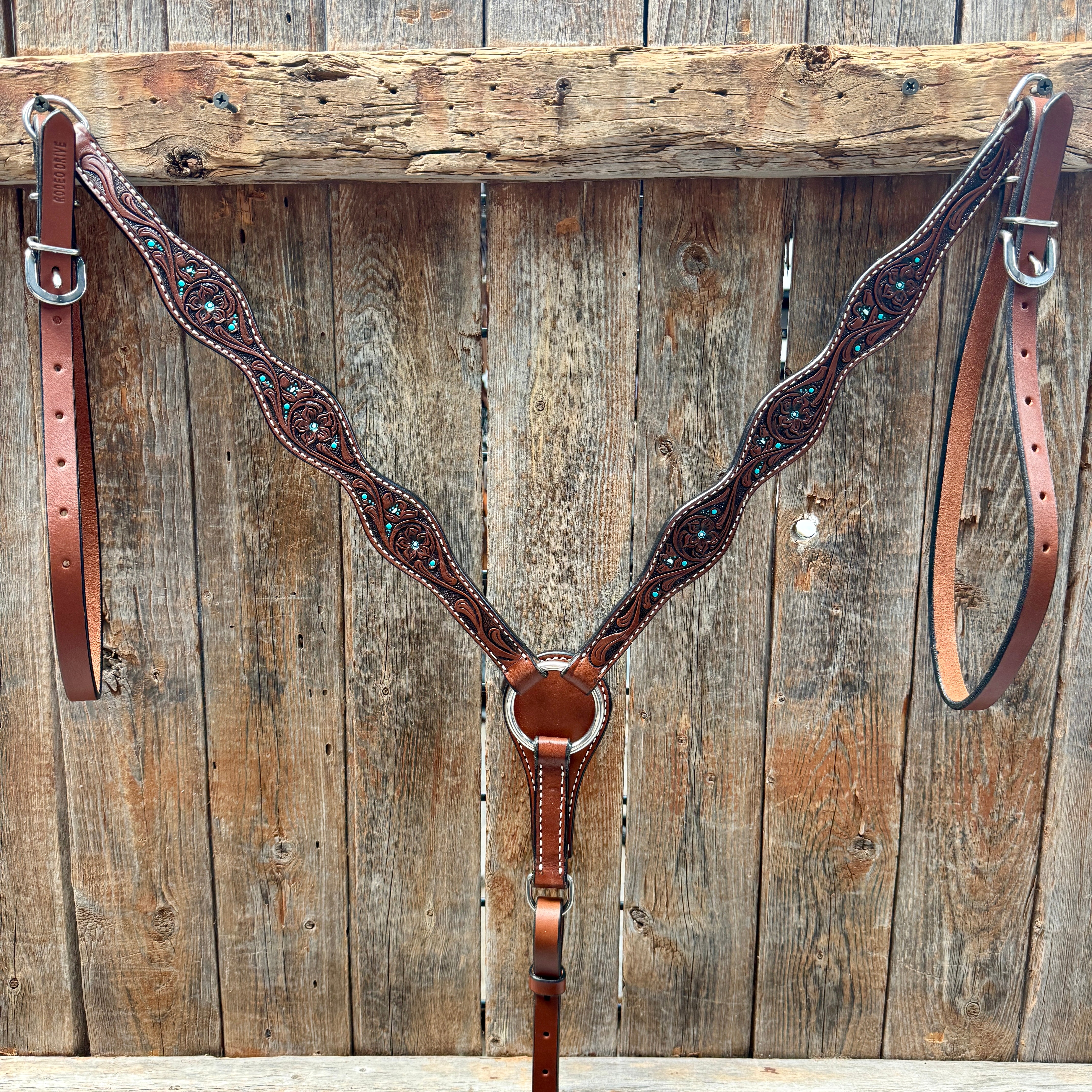 Medium Oil Floral and Teal Dot Browband / One Ear Headstall and Breastcollar Tack Sets