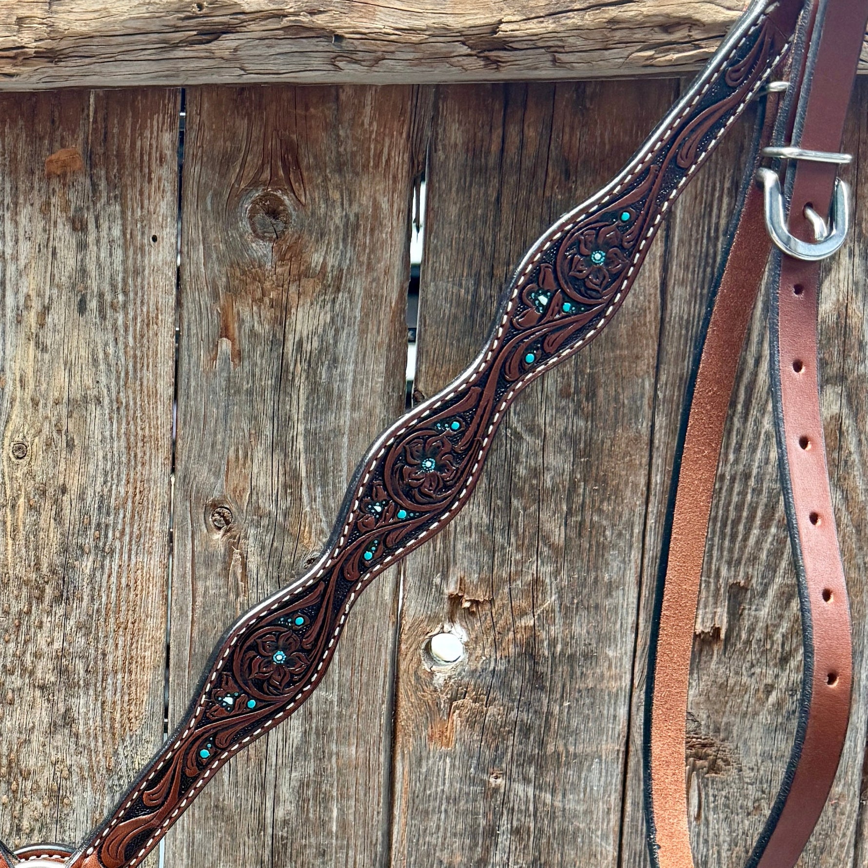 Medium Oil Floral and Teal Dot Breastcollar #56258M