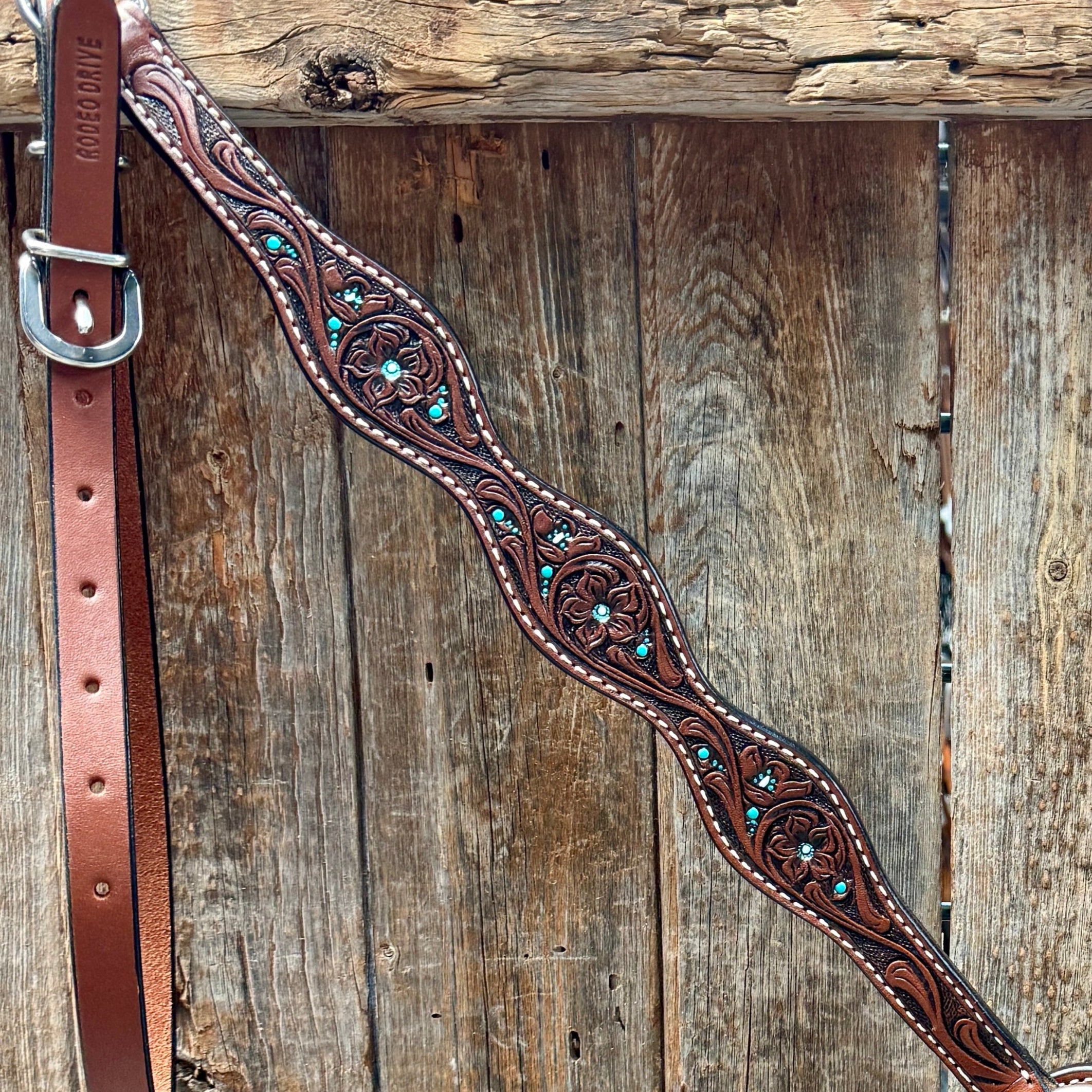 Medium Oil Floral and Teal Dot Browband / One Ear Headstall and Breastcollar Tack Sets