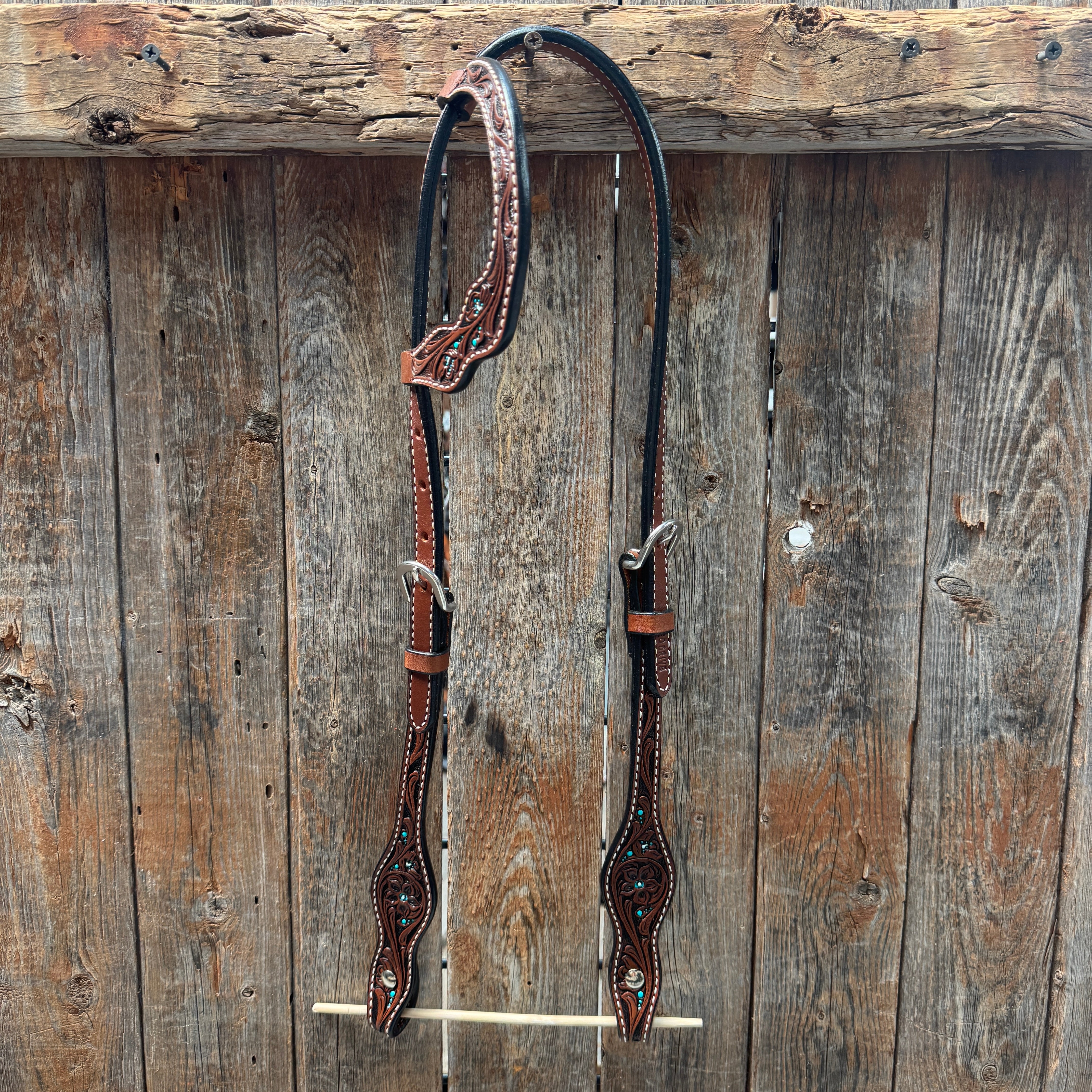 Medium Oil Floral and Teal Dot Browband / One Ear Headstall and Breastcollar Tack Sets
