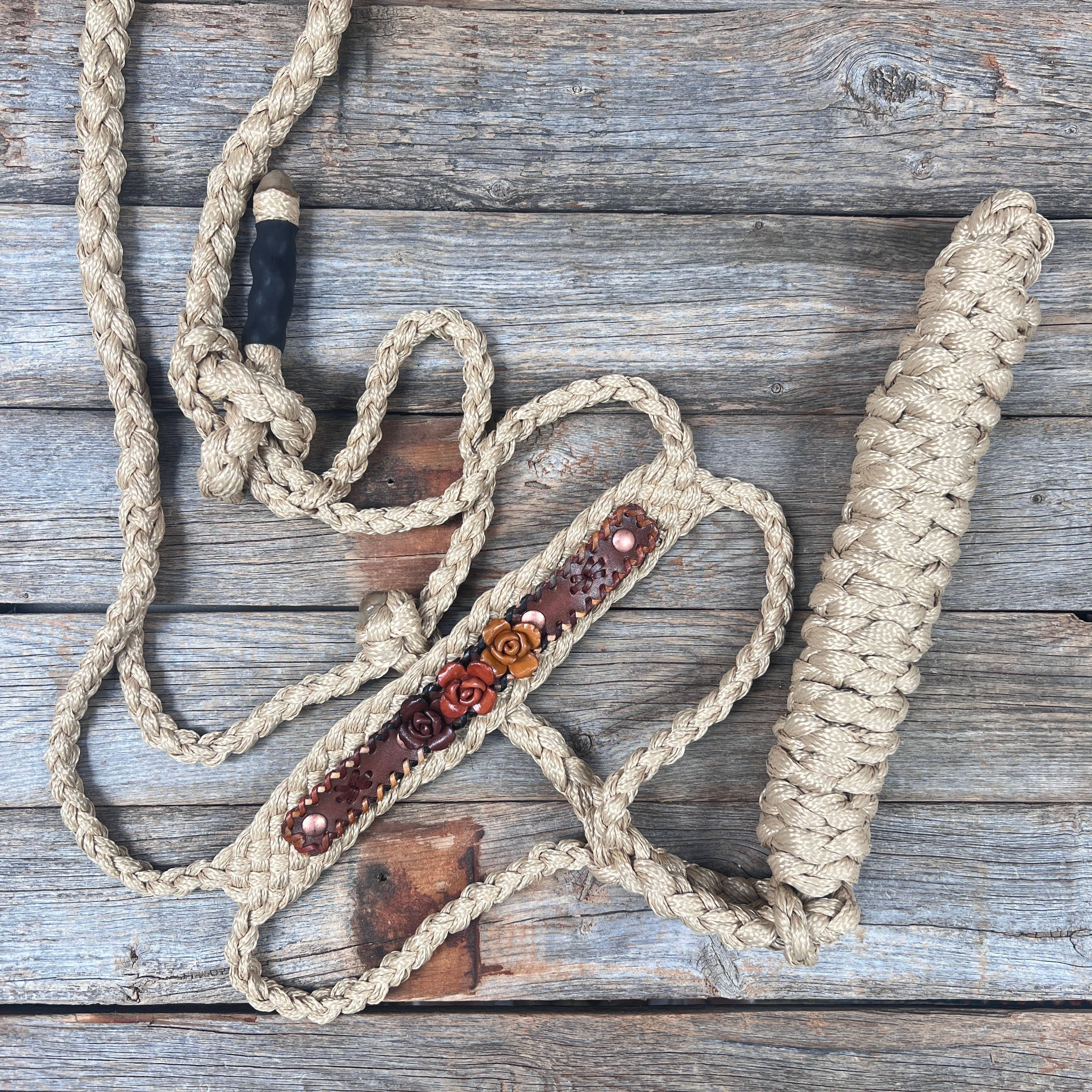 Tan Mule Tape Halter - Brown Roses #MT241