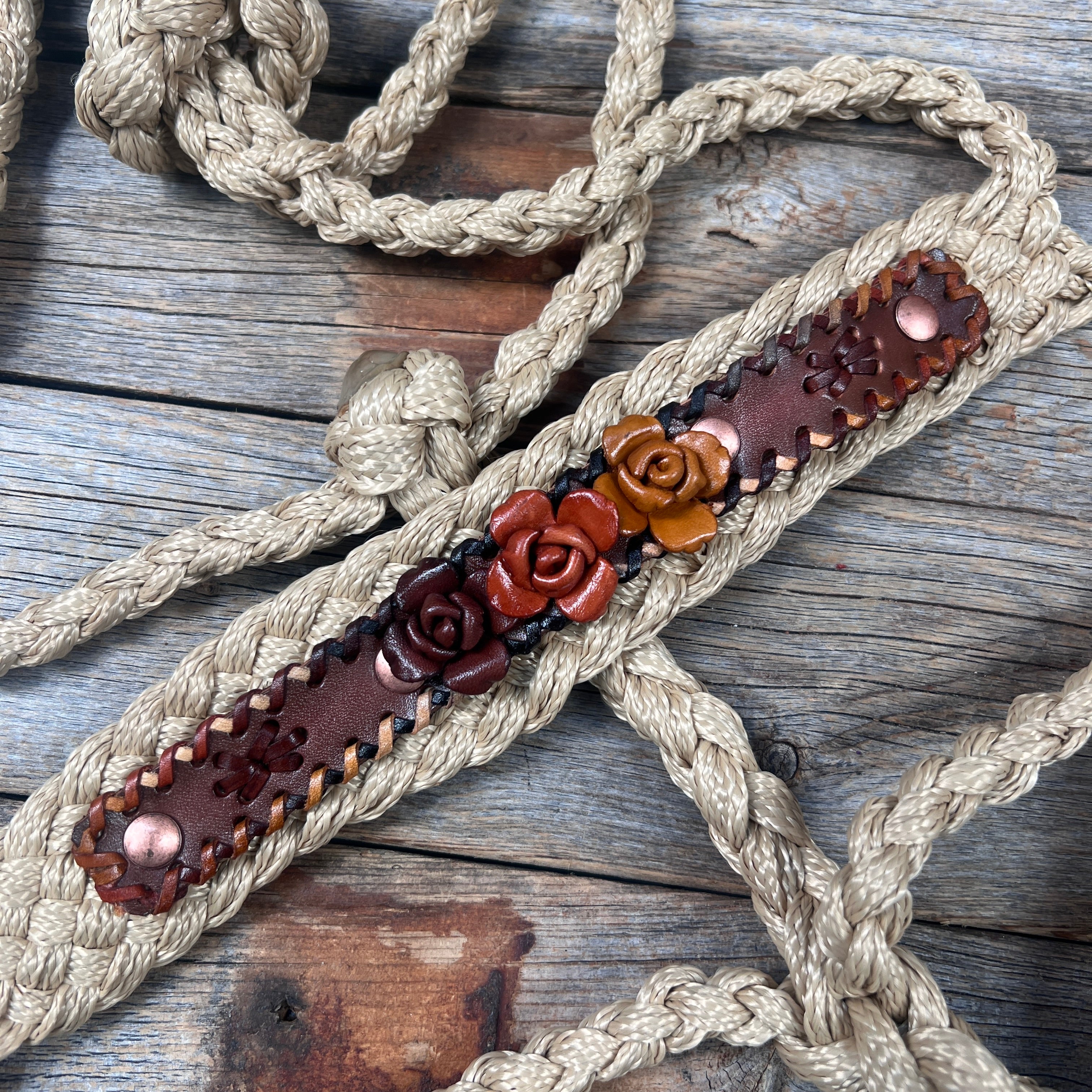 Tan Mule Tape Halter - Brown Roses #MT241