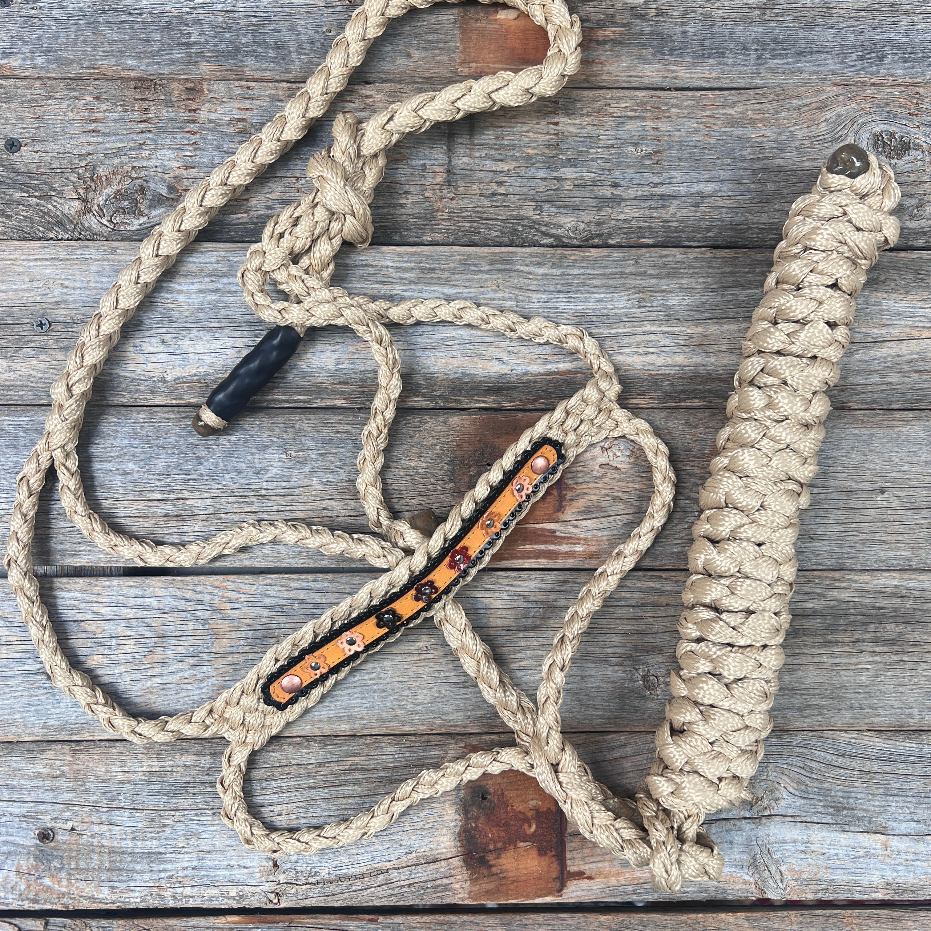 Tan Mule Tape Halter - Multicolored Flowers #MT234