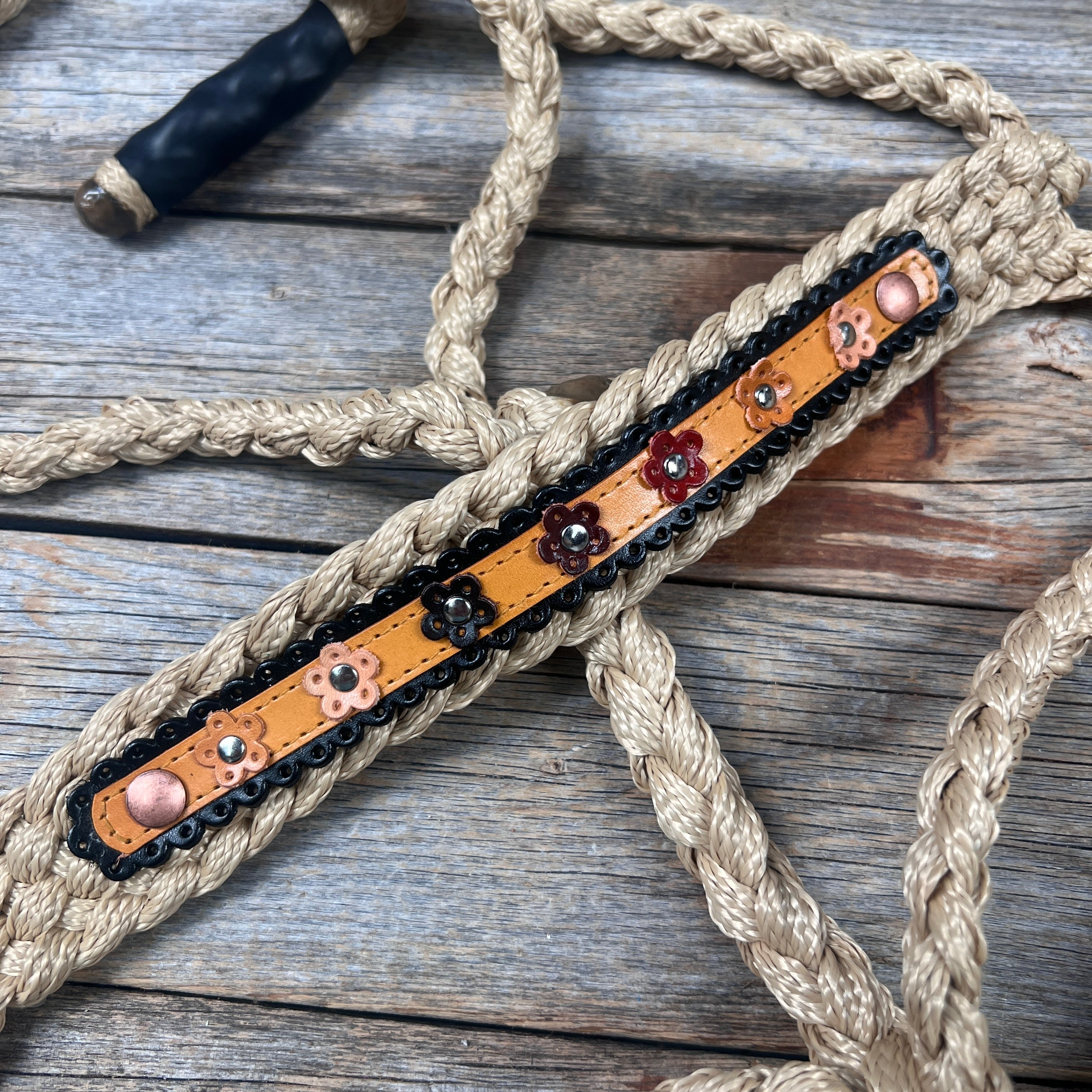 Tan Mule Tape Halter - Multicolored Flowers #MT234