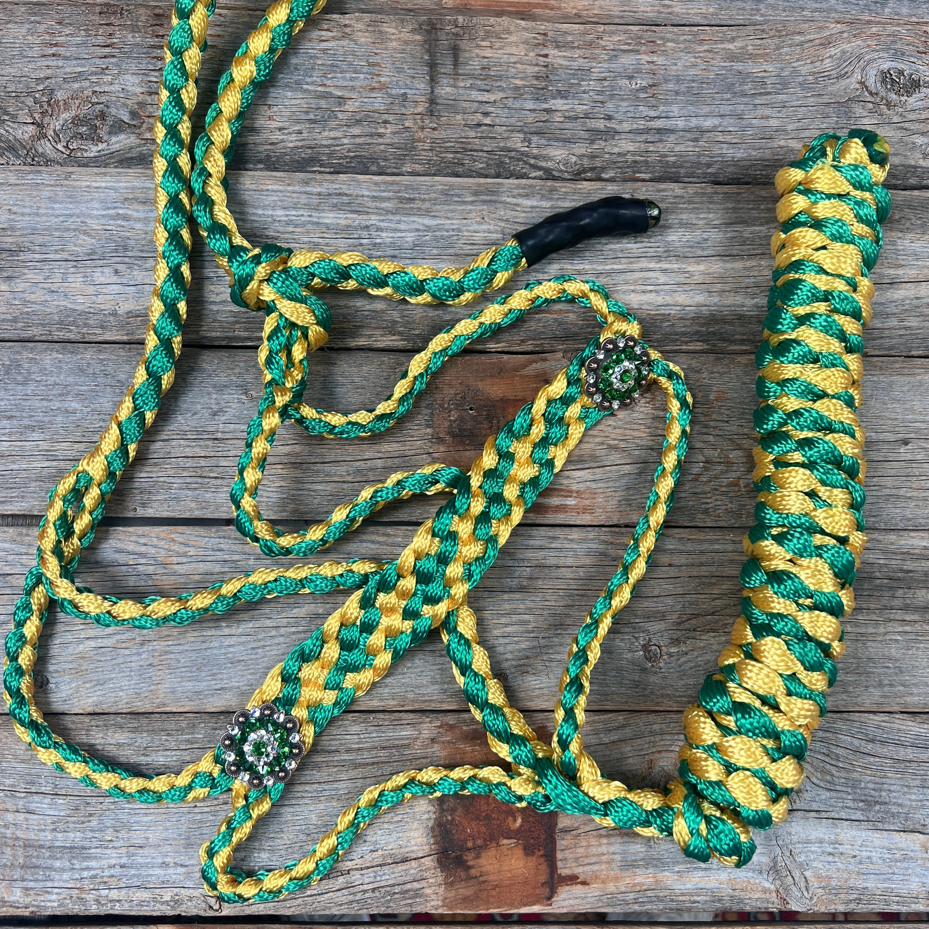 Green and Gold Mule Tape Halter - Fern and Clear #MT236
