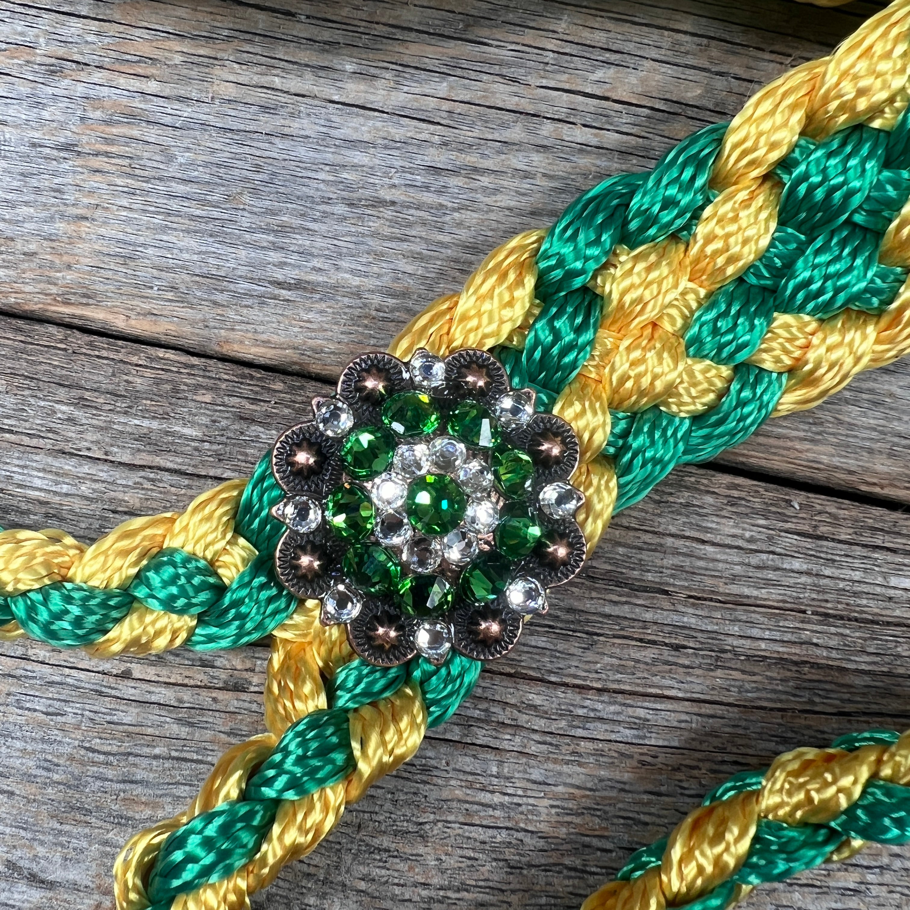 Green and Gold Mule Tape Halter - Fern and Clear #MT236