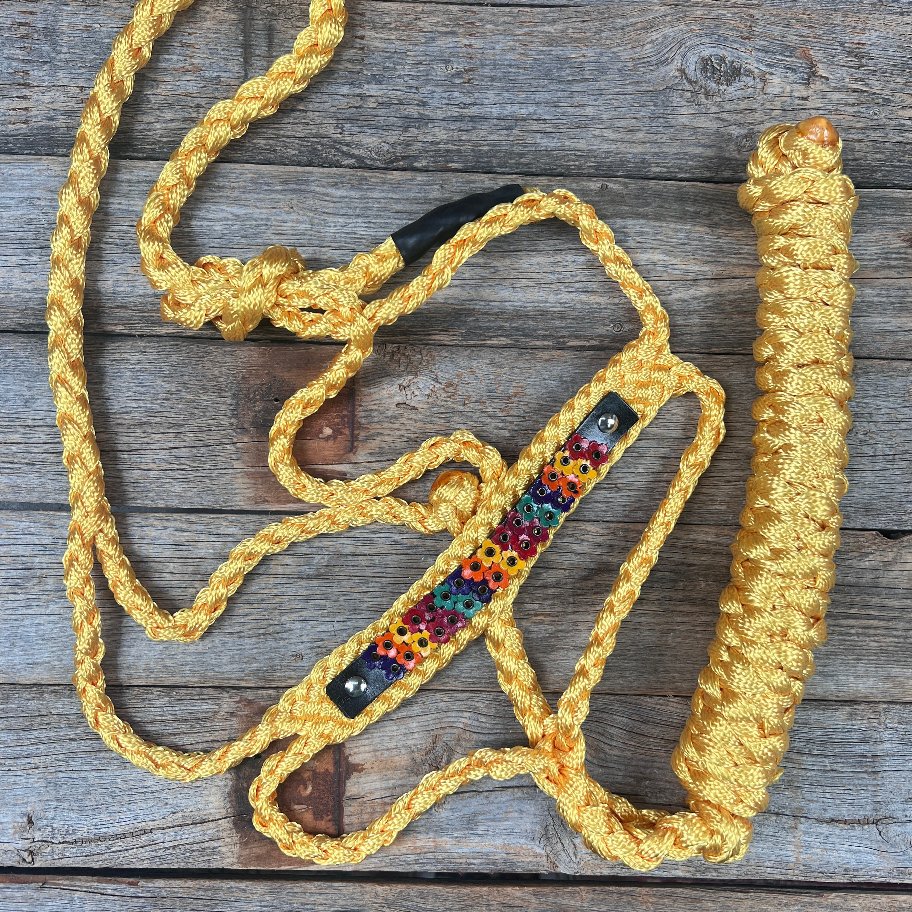 Gold Mule Tape Halter - Multicolored Flowers #MT237