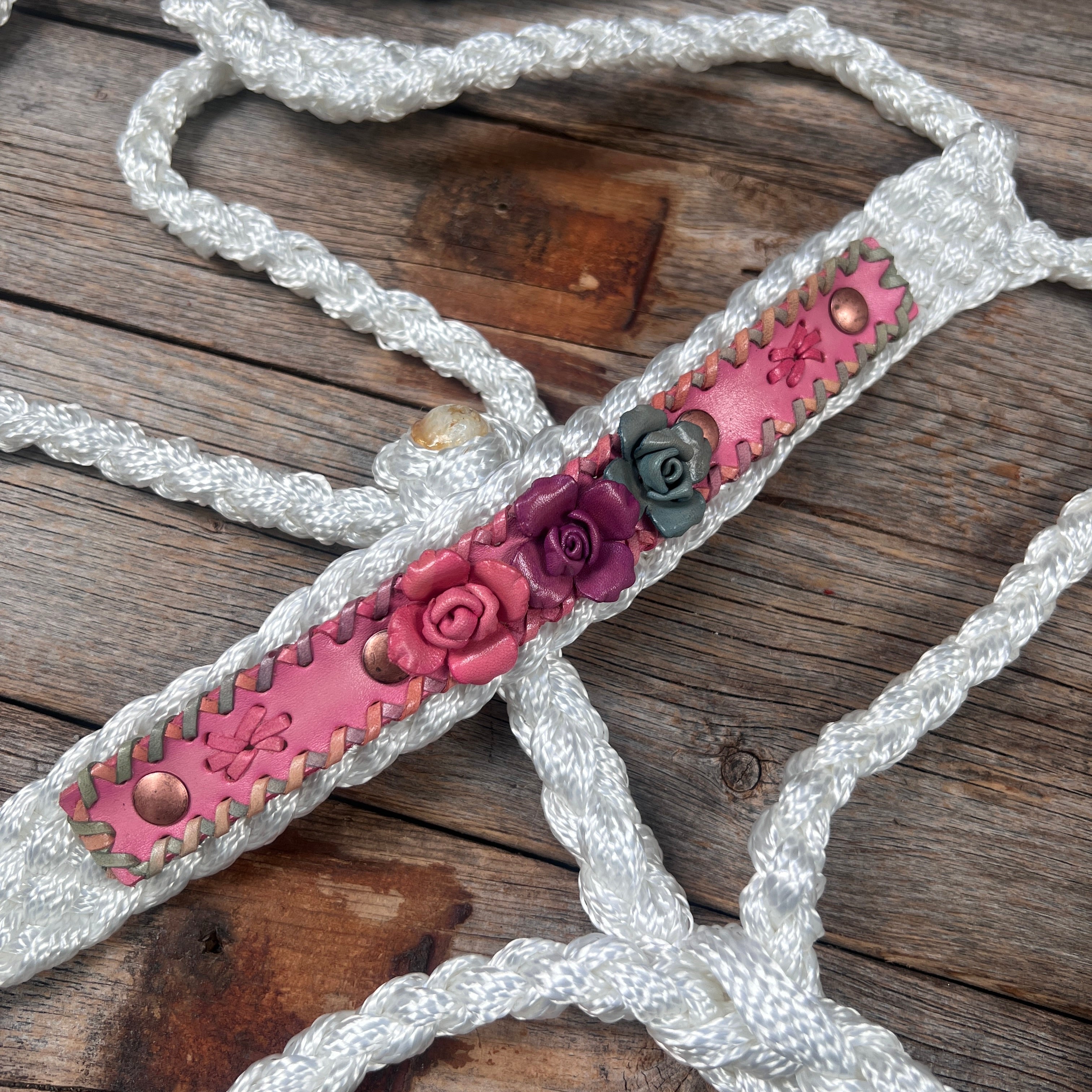 White Mule Tape Halter - Pastel Roses #MT240