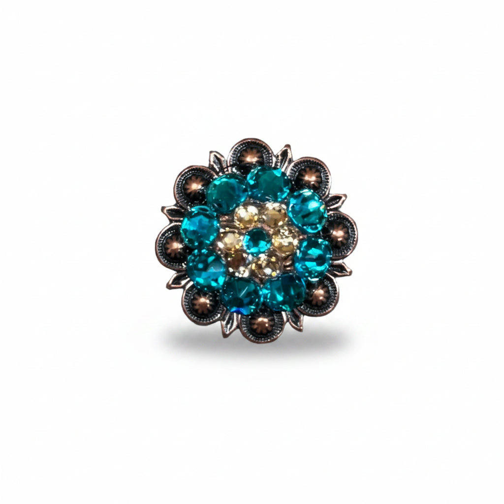 Copper Teal - Champagne Crystal Conchos | Sizes 1"- 3" | Buckles | Saddle Set | Leather Rosettes | Slide