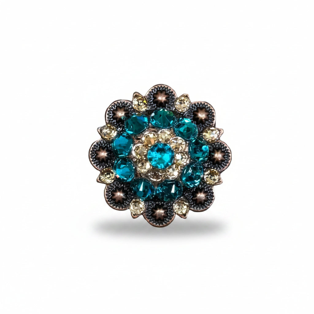 Copper Teal - Champagne Crystal Conchos | Sizes 1"- 3" | Buckles | Saddle Set | Leather Rosettes | Slide