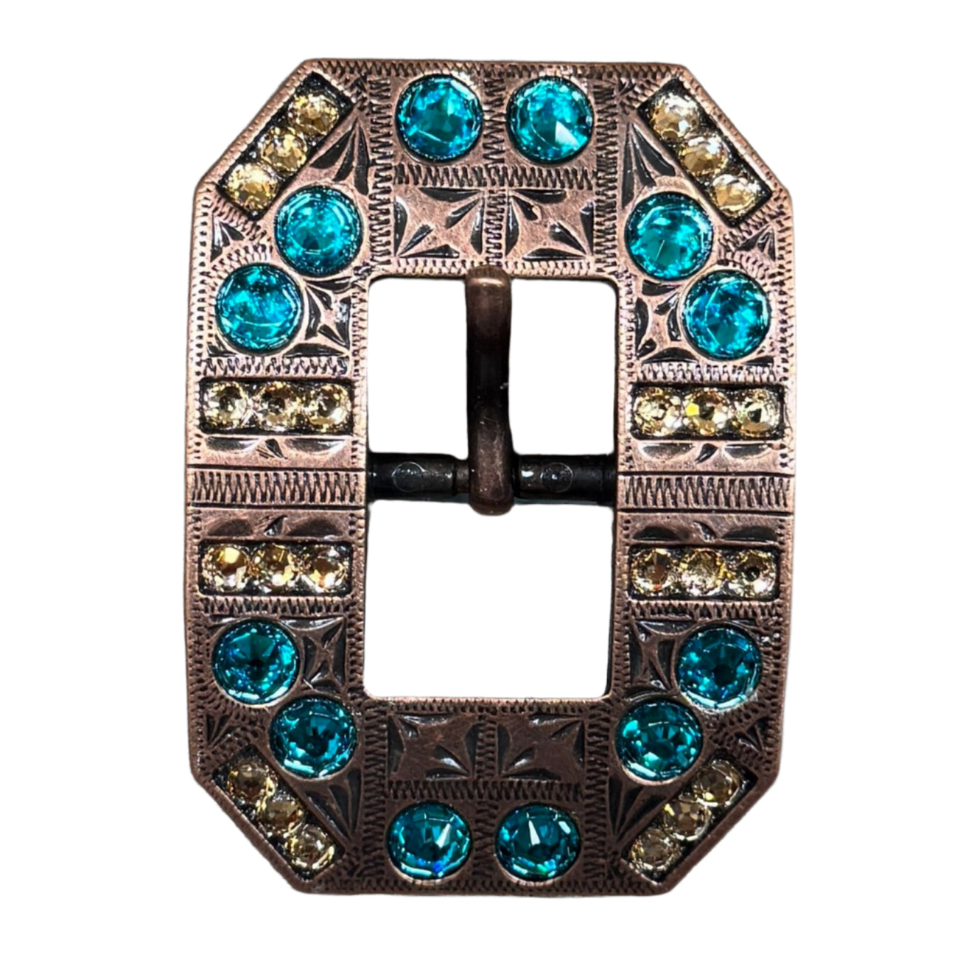 Copper Teal, Champagne Crystal Conchos Sizes from 1"-3" and Buckles