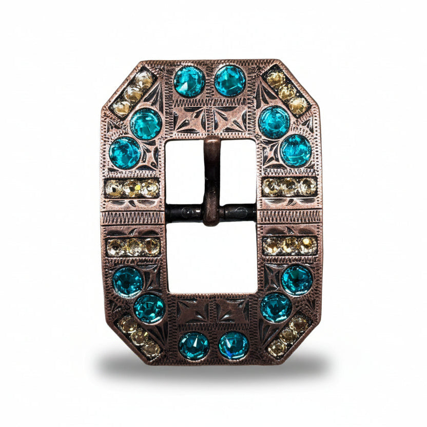 Copper Teal - Champagne Crystal Conchos | Sizes 1"- 3" | Buckles | Saddle Set | Leather Rosettes | Slide