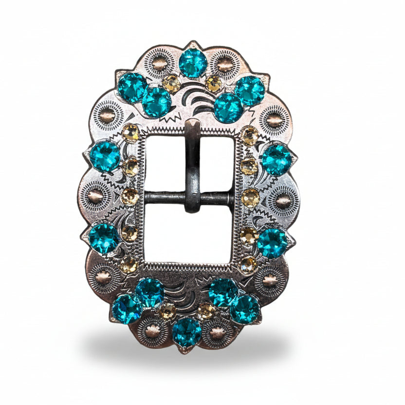 Copper Teal - Champagne Crystal Conchos | Sizes 1"- 3" | Buckles | Saddle Set | Leather Rosettes | Slide