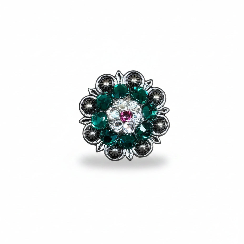 Antique Silver Fuchsia - Clear - Emerald  Crystal Conchos | Sizes 1"- 3" | Buckles | Saddle Set | Leather Rosettes | Slide