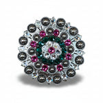 Antique Silver Fuchsia - Clear - Emerald  Crystal Conchos | Sizes 1"- 3" | Buckles | Saddle Set | Leather Rosettes | Slide