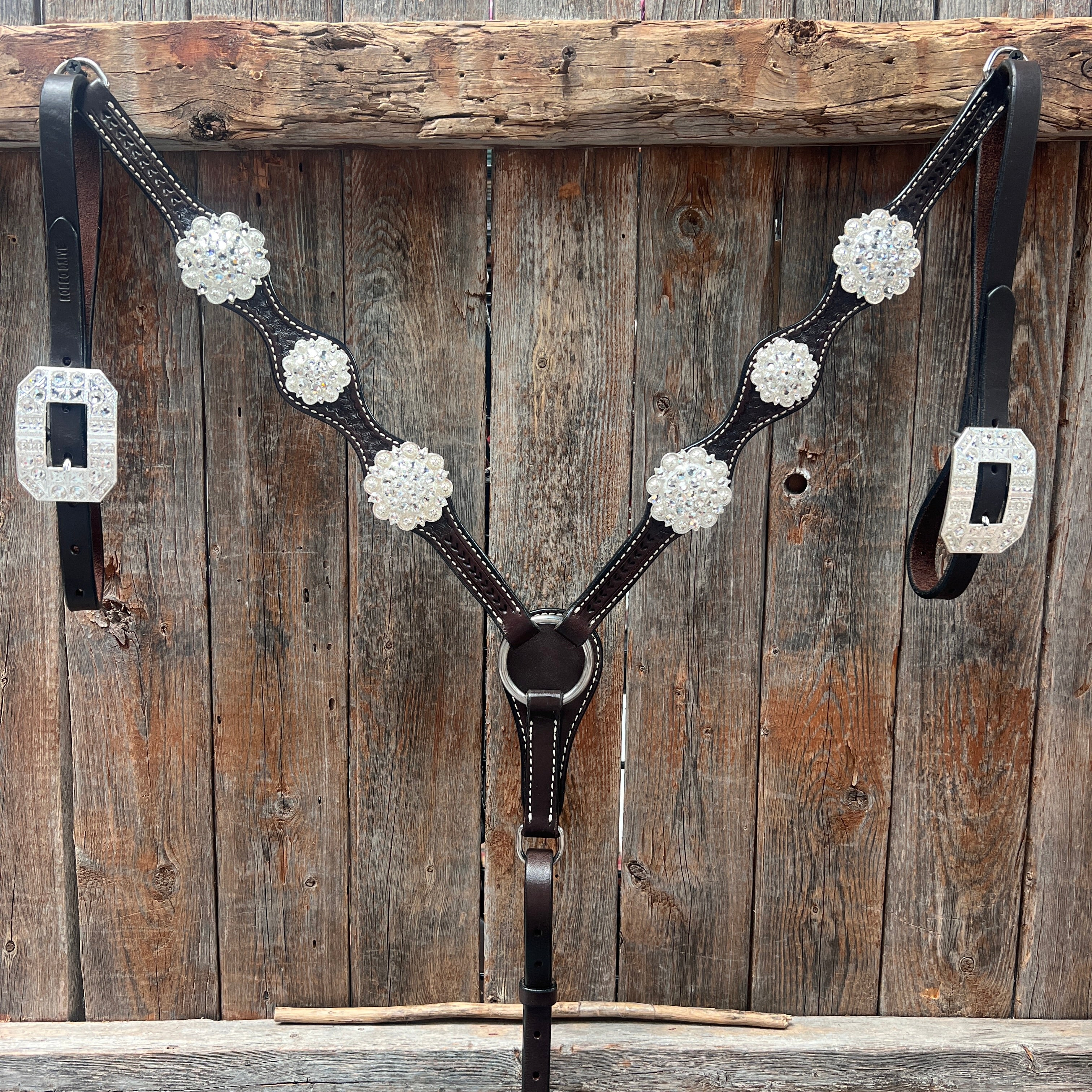 Dark Oil Basketweave Clear Browband/One Ear Tack Set  #BBBC619