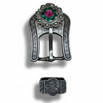 Antique Silver Fuchsia - Clear - Emerald  Crystal Conchos | Sizes 1"- 3" | Buckles | Saddle Set | Leather Rosettes | Slide