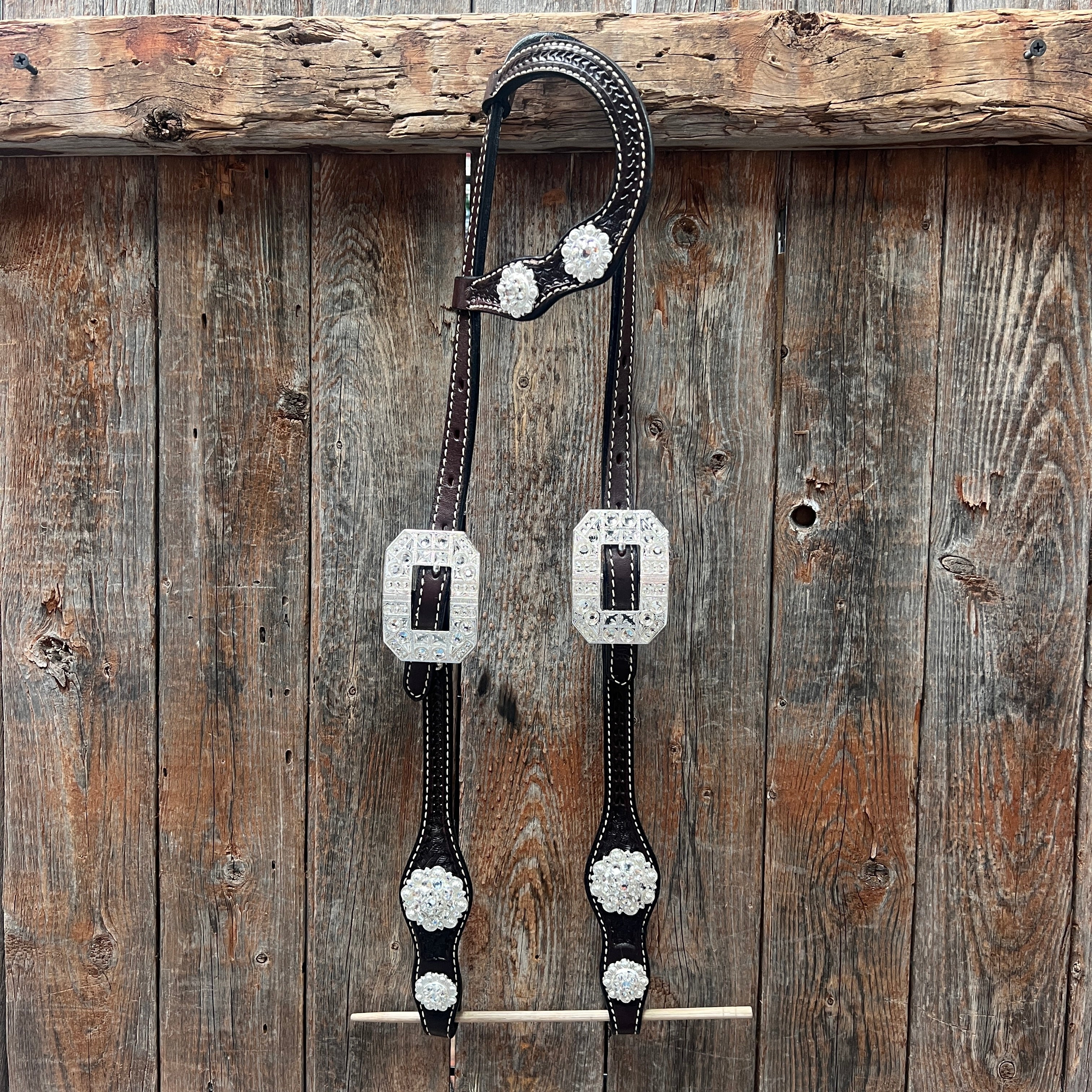 Dark Oil Basketweave Clear Browband/One Ear Tack Set  #BBBC619