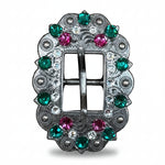 Antique Silver Fuchsia - Clear - Emerald  Crystal Conchos | Sizes 1"- 3" | Buckles | Saddle Set | Leather Rosettes | Slide