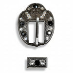 Antique Silver Jet - Clear Crystal Conchos | Sizes 1"- 3" | Buckles | Saddle Set | Leather Rosettes | Slide
