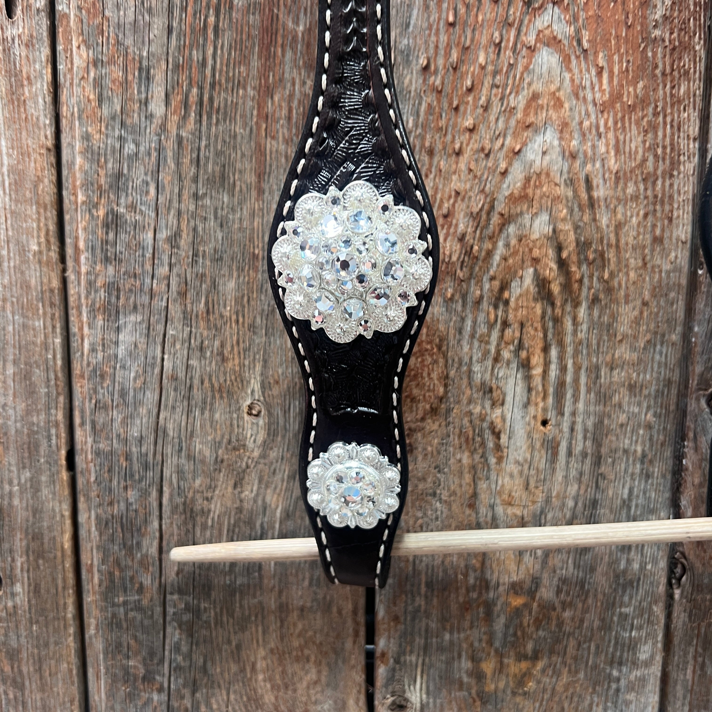 Dark Oil Basketweave Clear Browband/One Ear Tack Set  #BBBC619