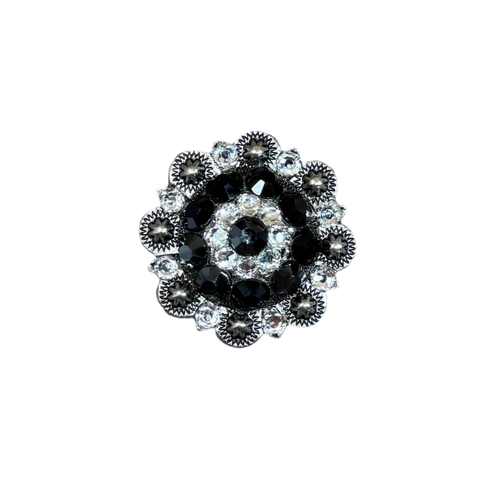 Antique Silver Jet, Clear Crystal Conchos - Sizes from 1