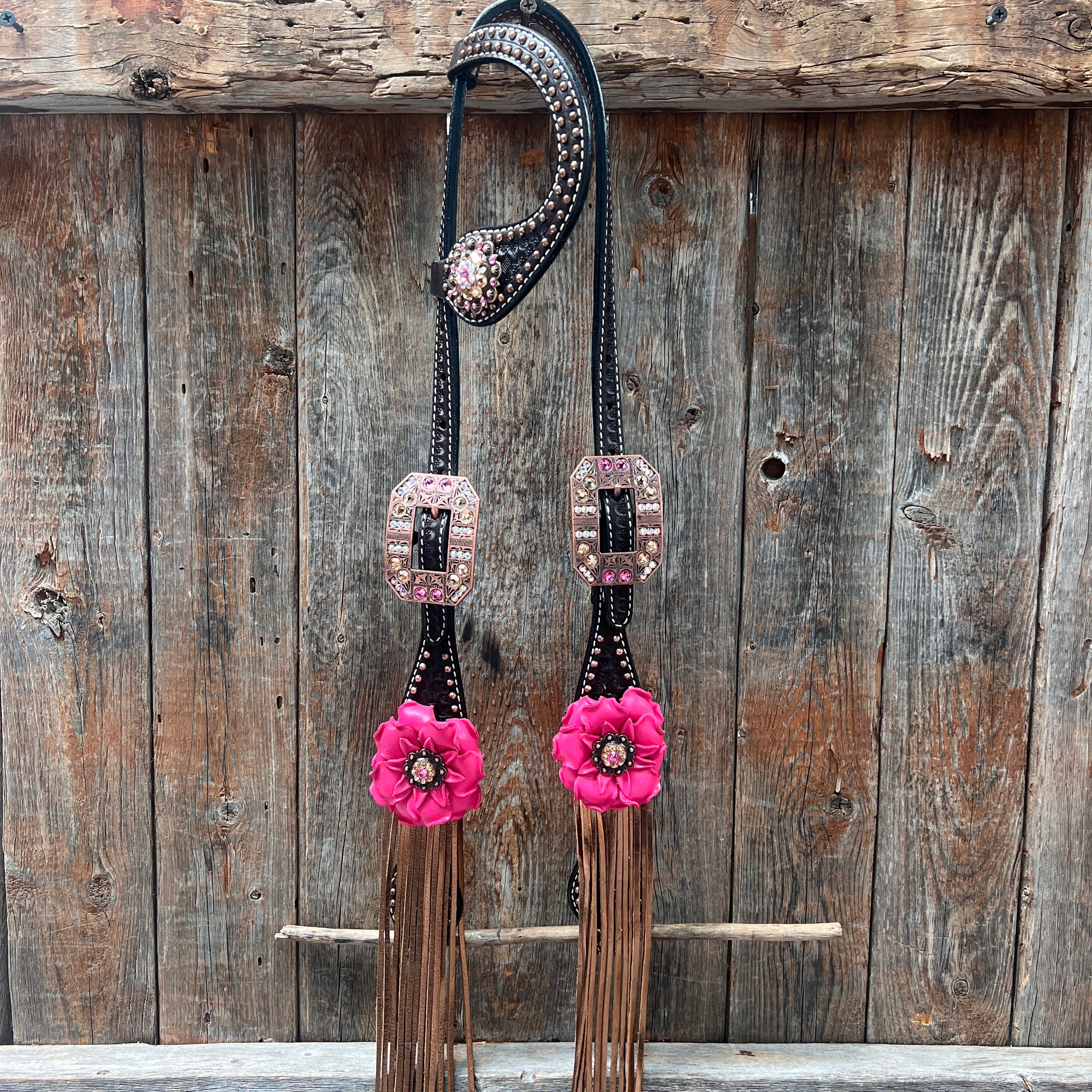 Dark Oil Honeycomb Copper Dot Copper Pink and Champagne Browband / Breastcollar Tack Set #BBBC614