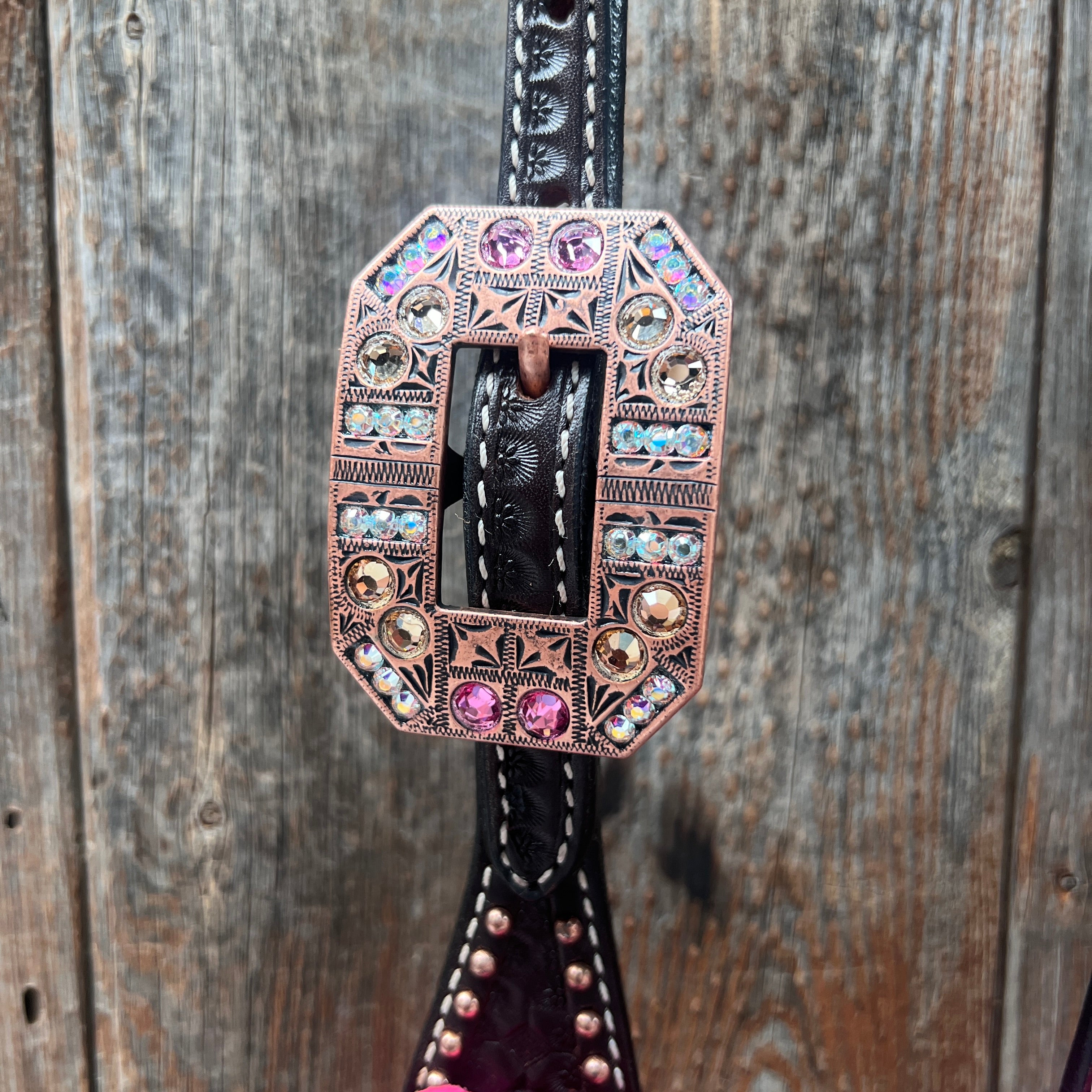 Dark Oil Honeycomb Copper Dot Copper Pink and Champagne Browband / Breastcollar Tack Set #BBBC614