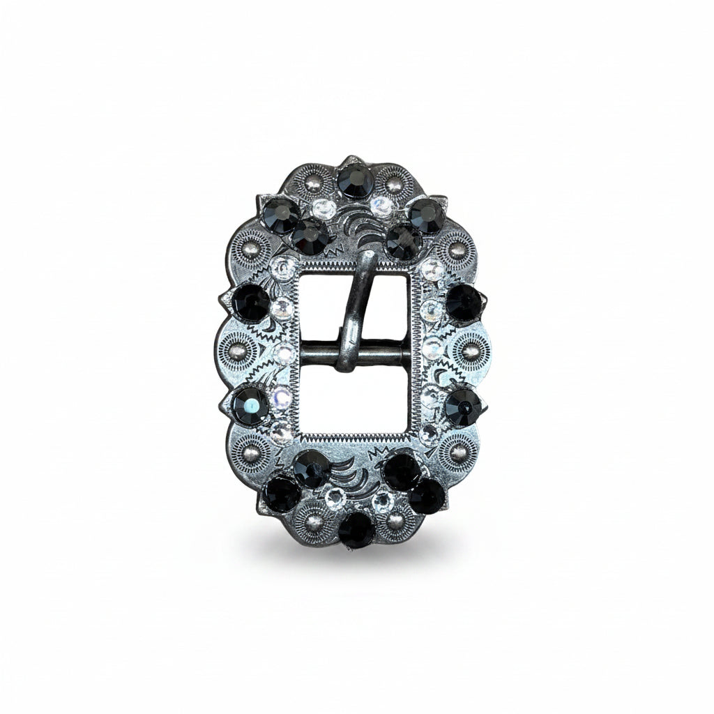 Antique Silver Jet - Clear Crystal Conchos | Sizes 1"- 3" | Buckles | Saddle Set | Leather Rosettes | Slide