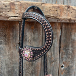 Dark Oil Honeycomb Copper Dot Copper Pink and Champagne Browband / Breastcollar Tack Set #BBBC614