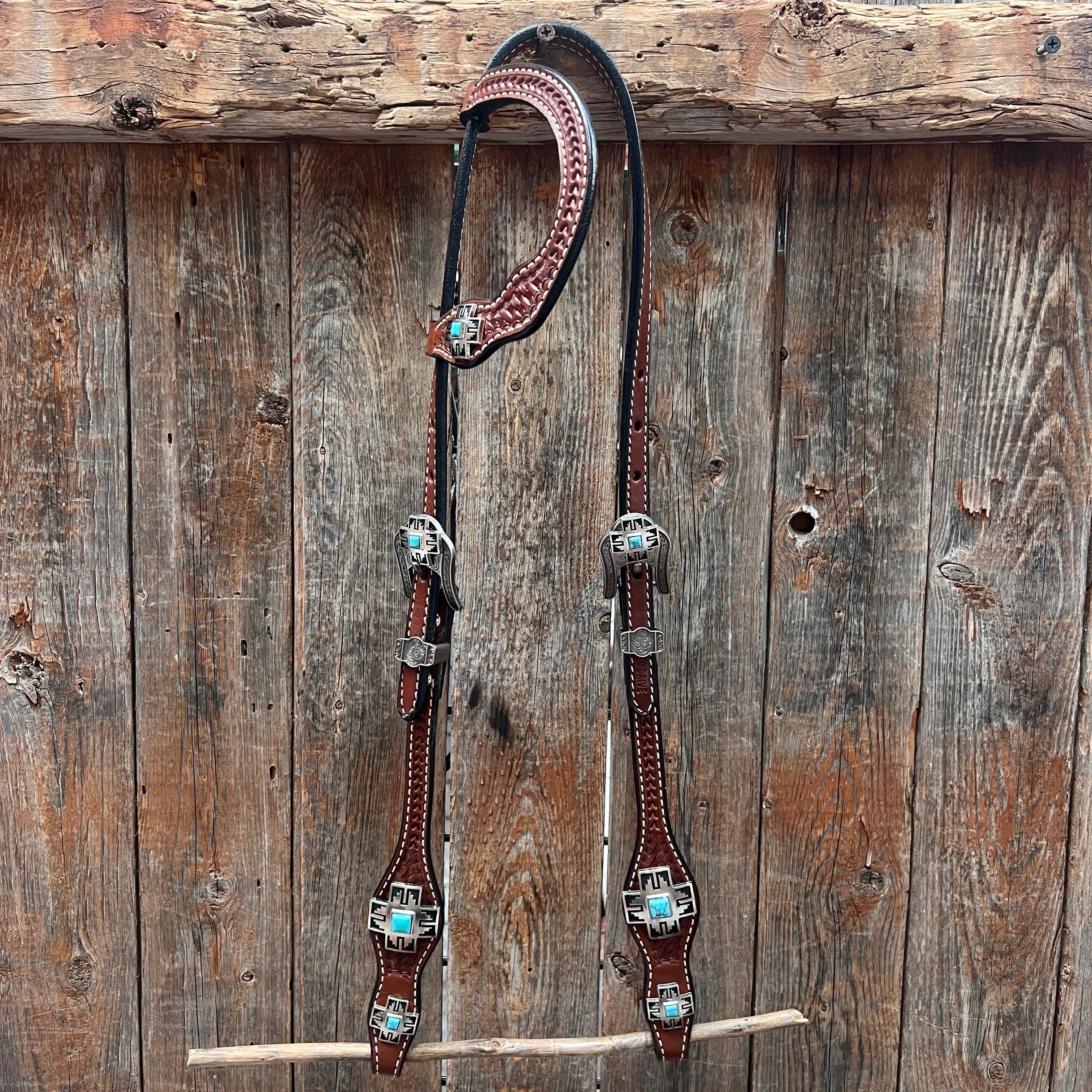 Medium Oil Turquoise Cross Browband/One Ear Headstall Breastcollar Tack Set BBBC1060