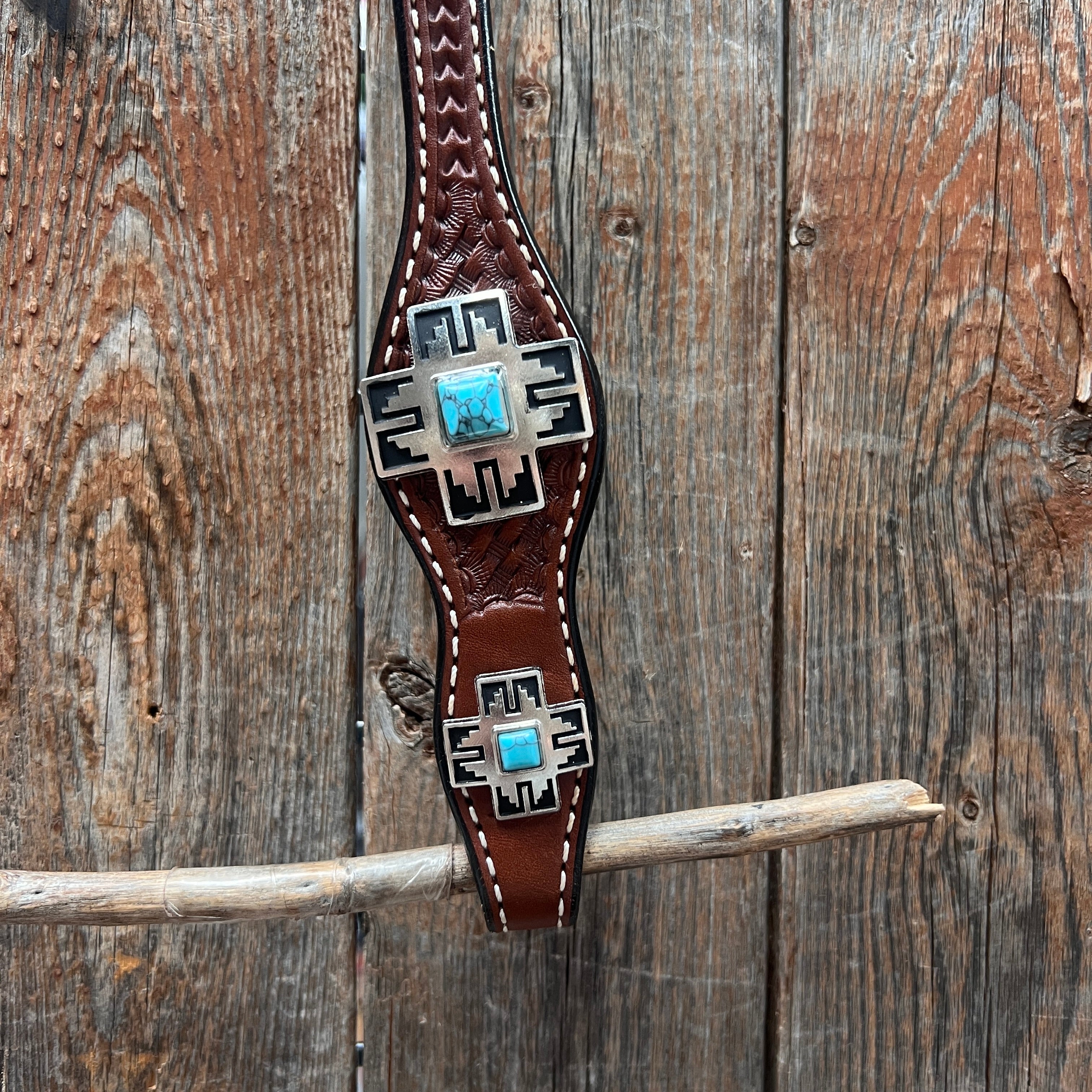 Medium Oil Turquoise Cross Browband/One Ear Headstall Breastcollar Tack Set BBBC1060