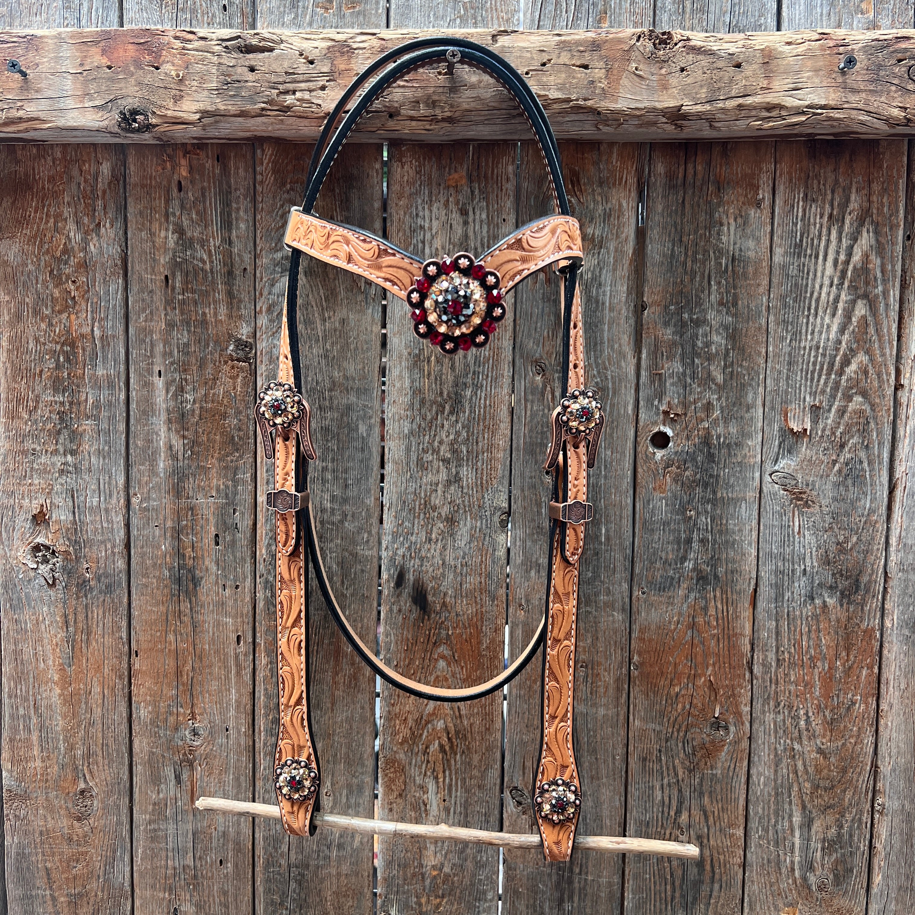 Floral Tooled V-Brow Headstall / Bridle #BB204
