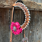 Light Oil Whipstitch Pink and White One Ear & Breastcollar Tack Set #OEBC437