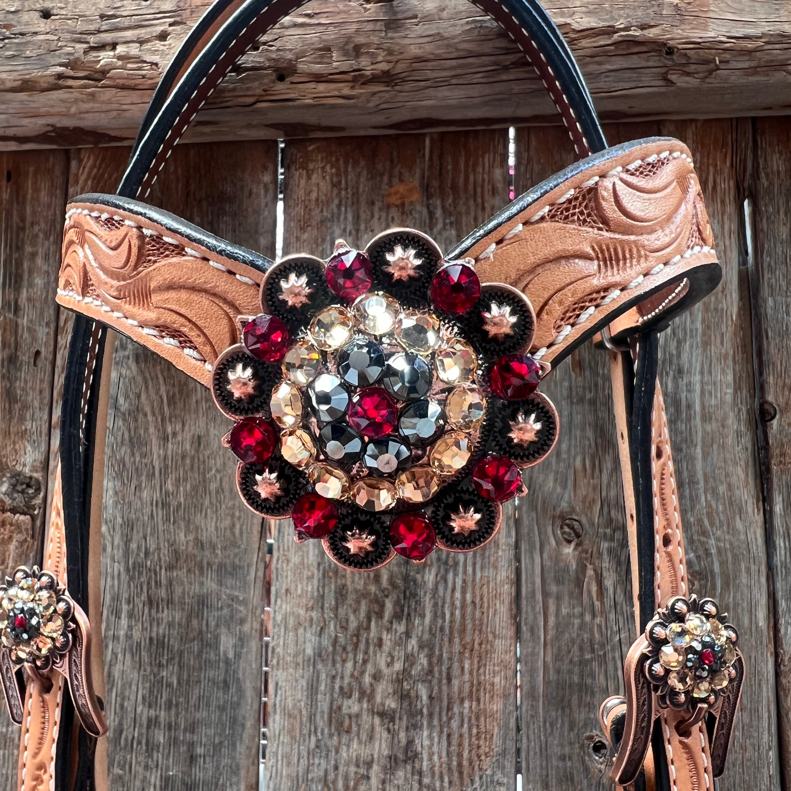 Floral Tooled V-Brow Headstall / Bridle #BB204