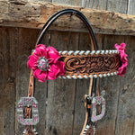 Light Oil Whipstitch Pink and White One Ear & Breastcollar Tack Set #OEBC437
