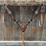 Two Tone  Orange and Teal Browband/One Ear - Triangle/Gladiator Breastcollar Tack Set #BBBC670